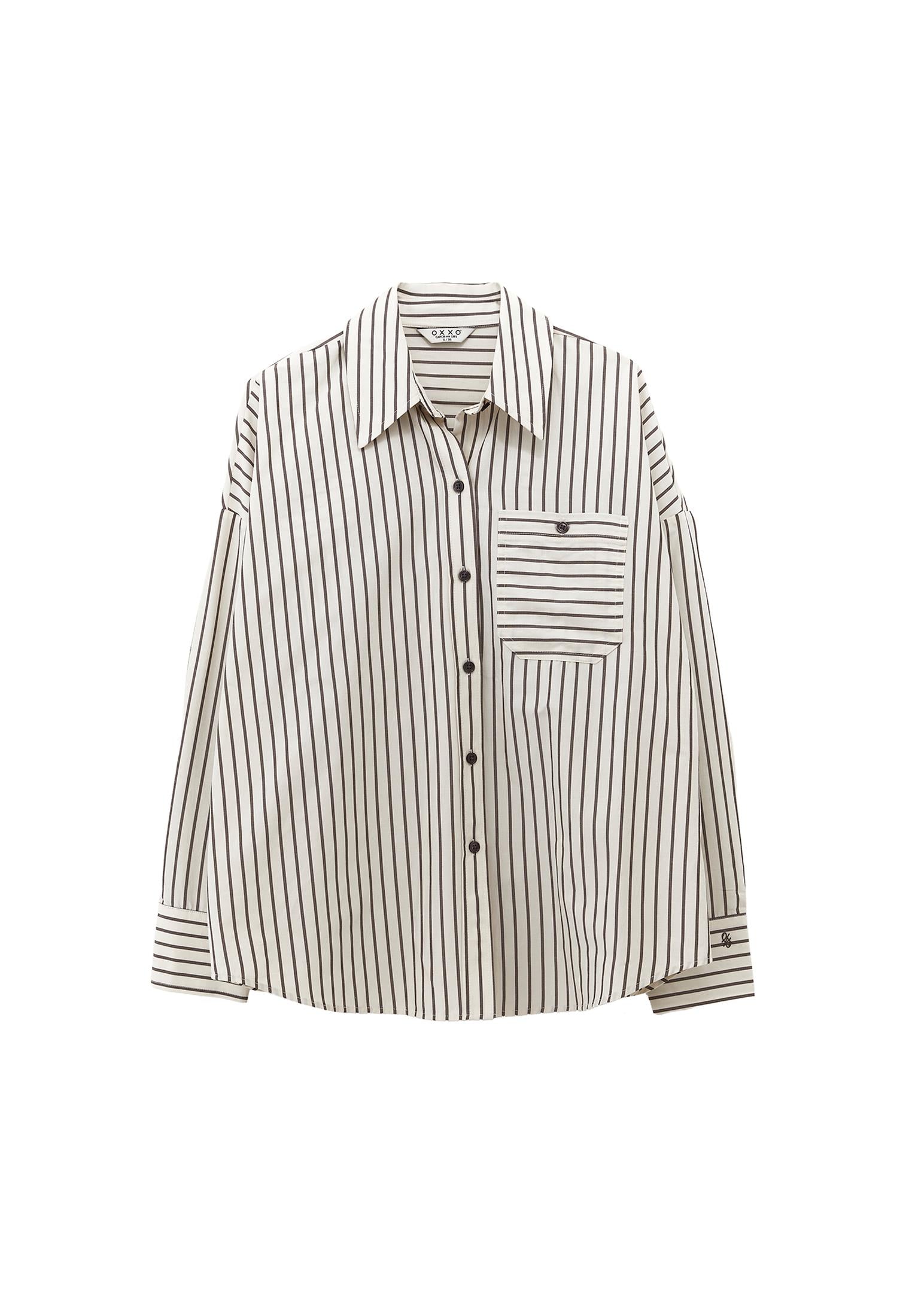 Oversize Striped Poplin Shirt - CHOCOLATE STRIPE