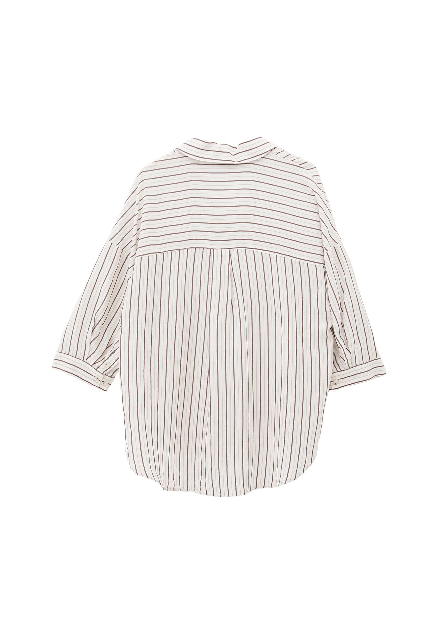 Linen Oversize Tunic Shirt - CHOCOLATE STRIPE