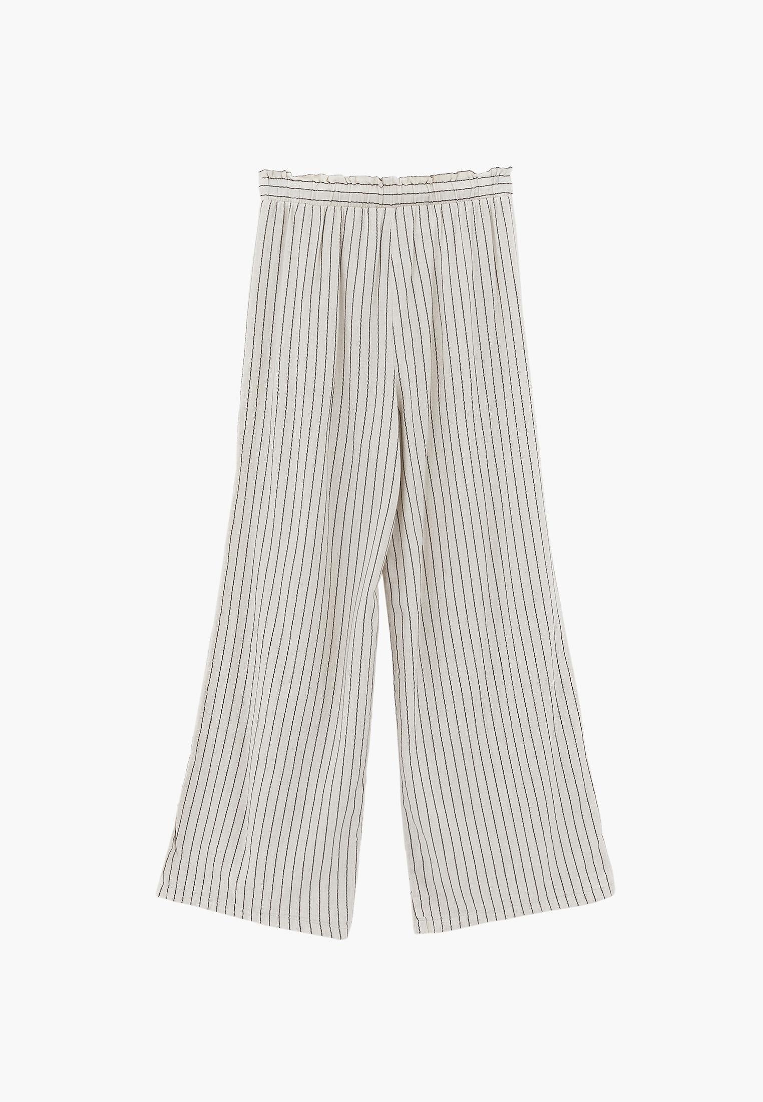 High Waist Wide Leg Pleated Pants - CHOCOLATE STRIPE