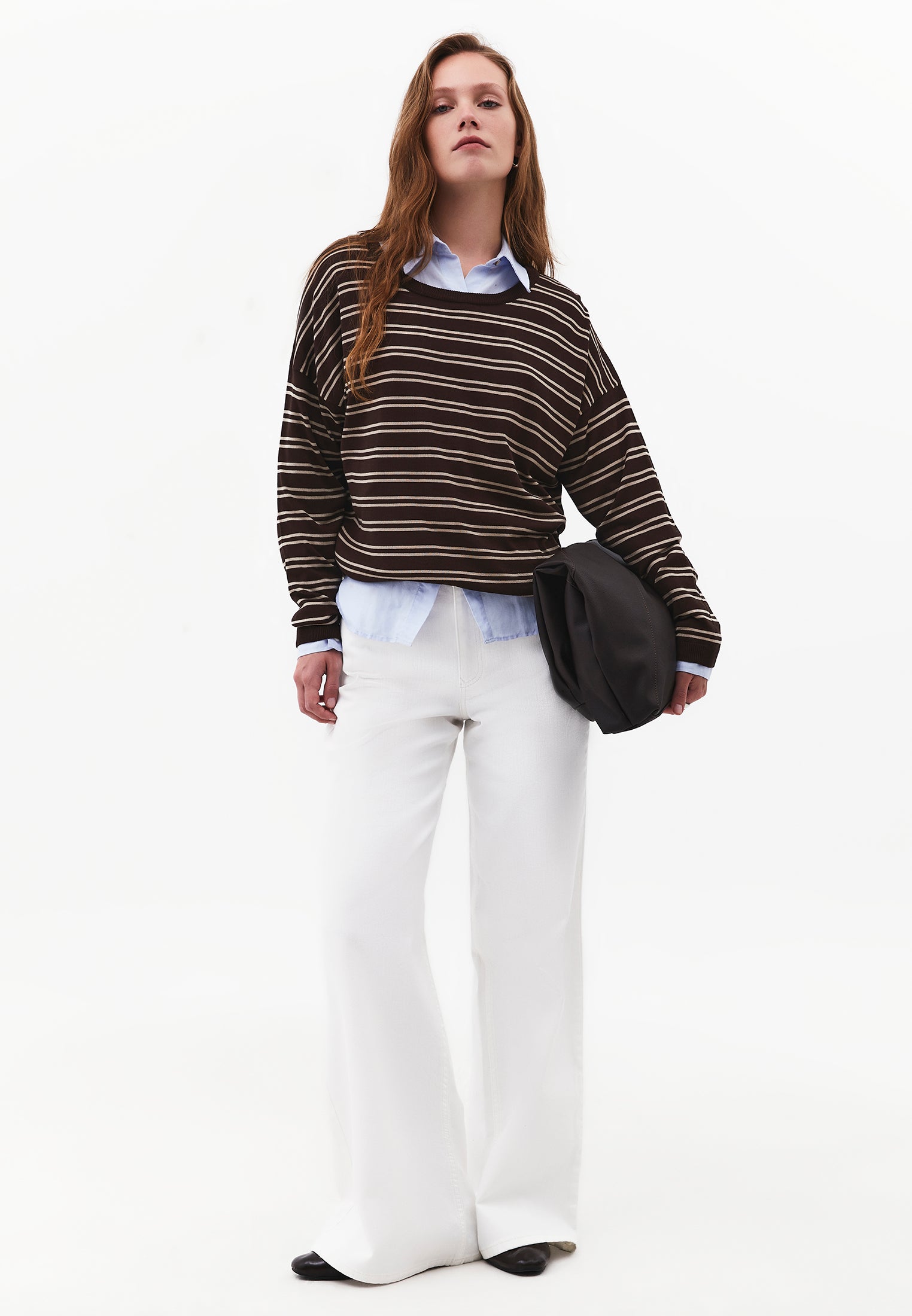 Boat Neck Knit Sweater - CHOCOLATE TORTE STRIPE
