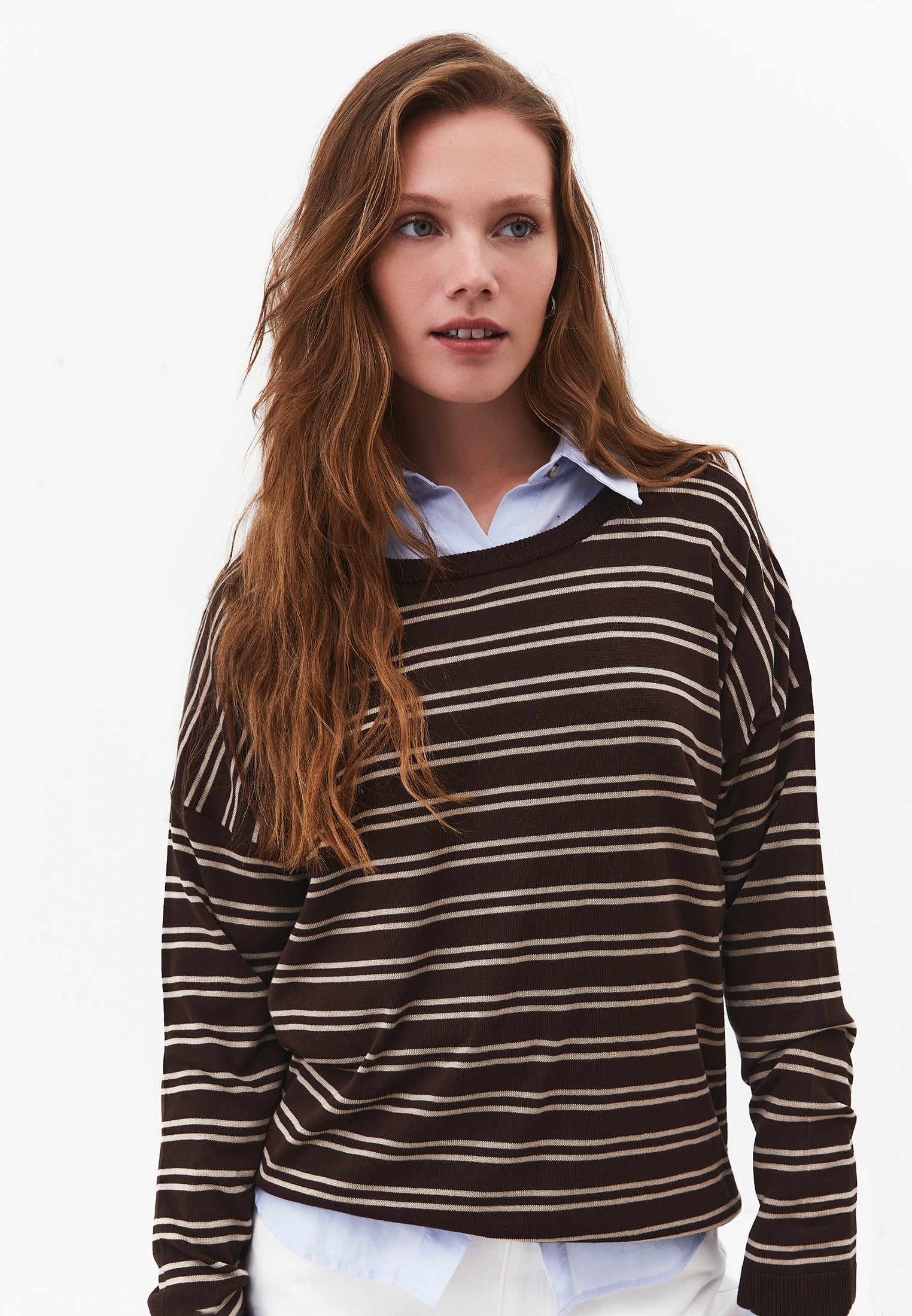 Boat Neck Knit Sweater - CHOCOLATE TORTE STRIPE