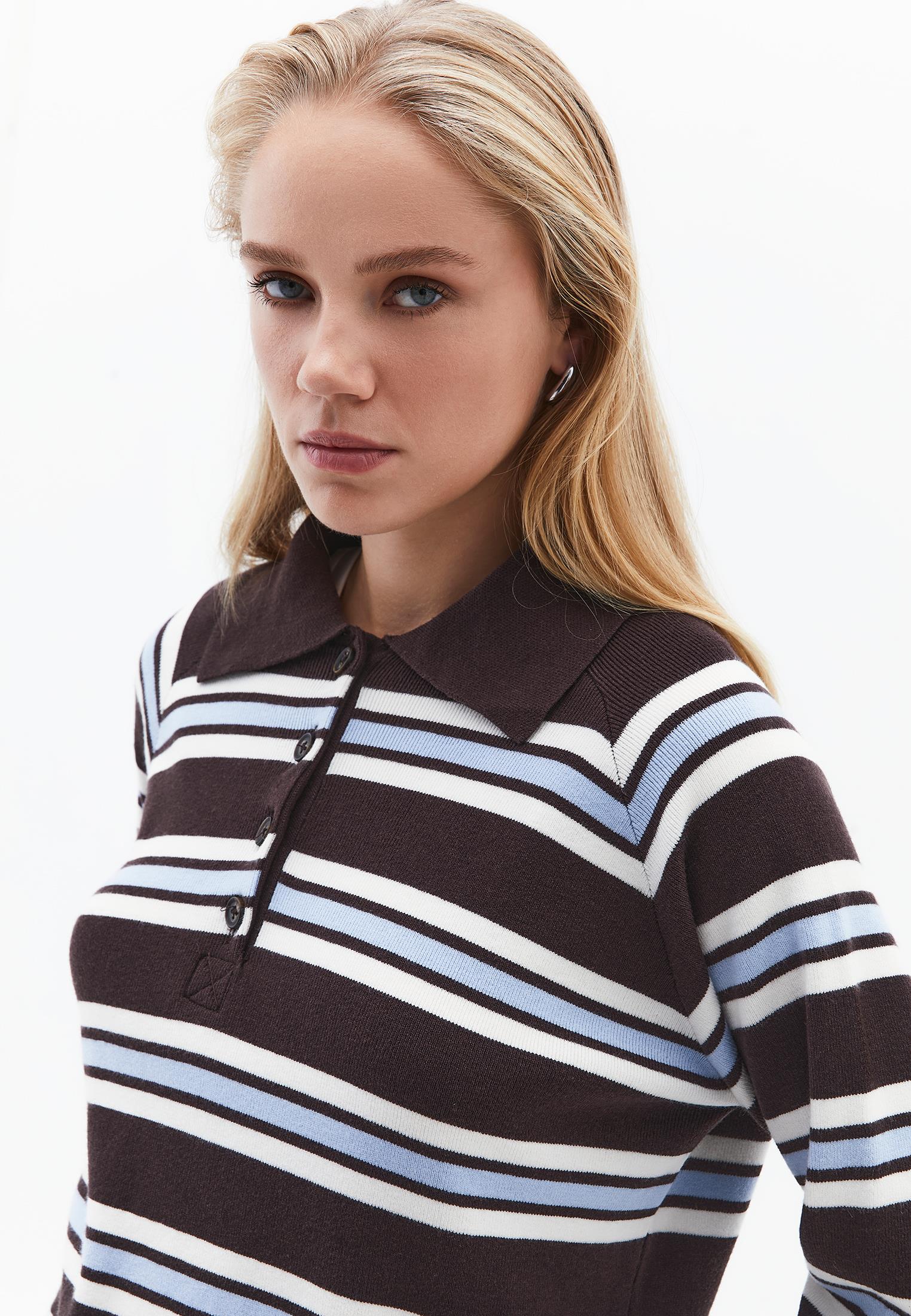 Polo Neck Striped Sweater - CHOCOLATE TORTE STRIPE