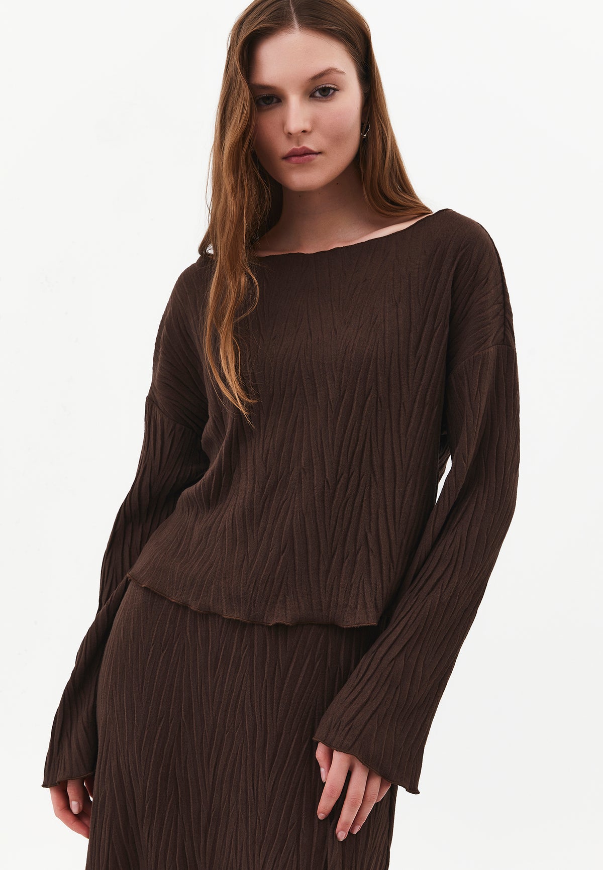 Sweater With Pleat Details - CHOCOLATE TORTE