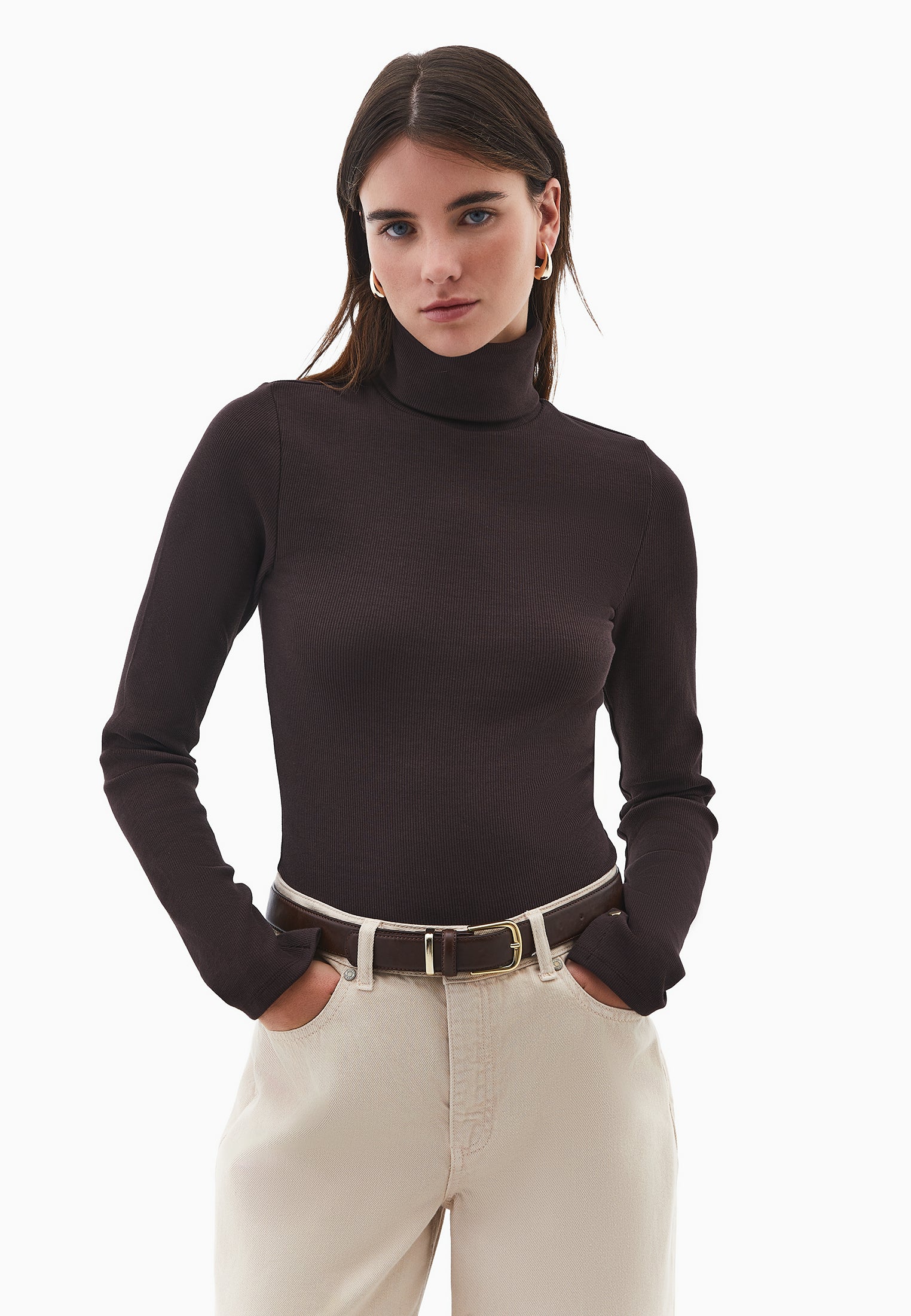 Turtleneck Long Sleeve Bodycon Top - CHOCOLATE TORTE