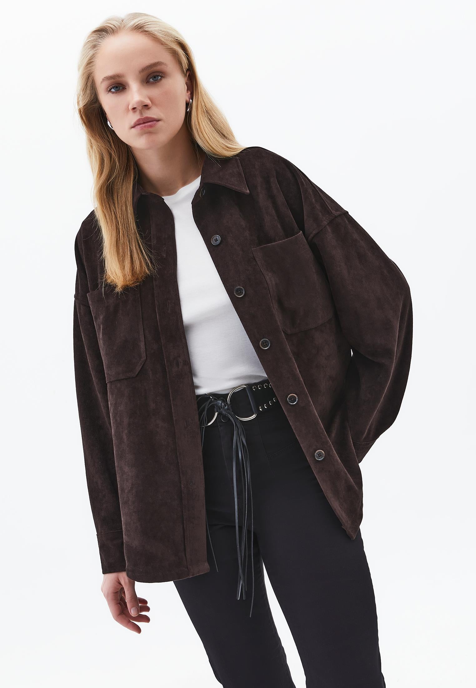 Oversize Shirt With Pocket Detail - CHOCOLATE TORTE