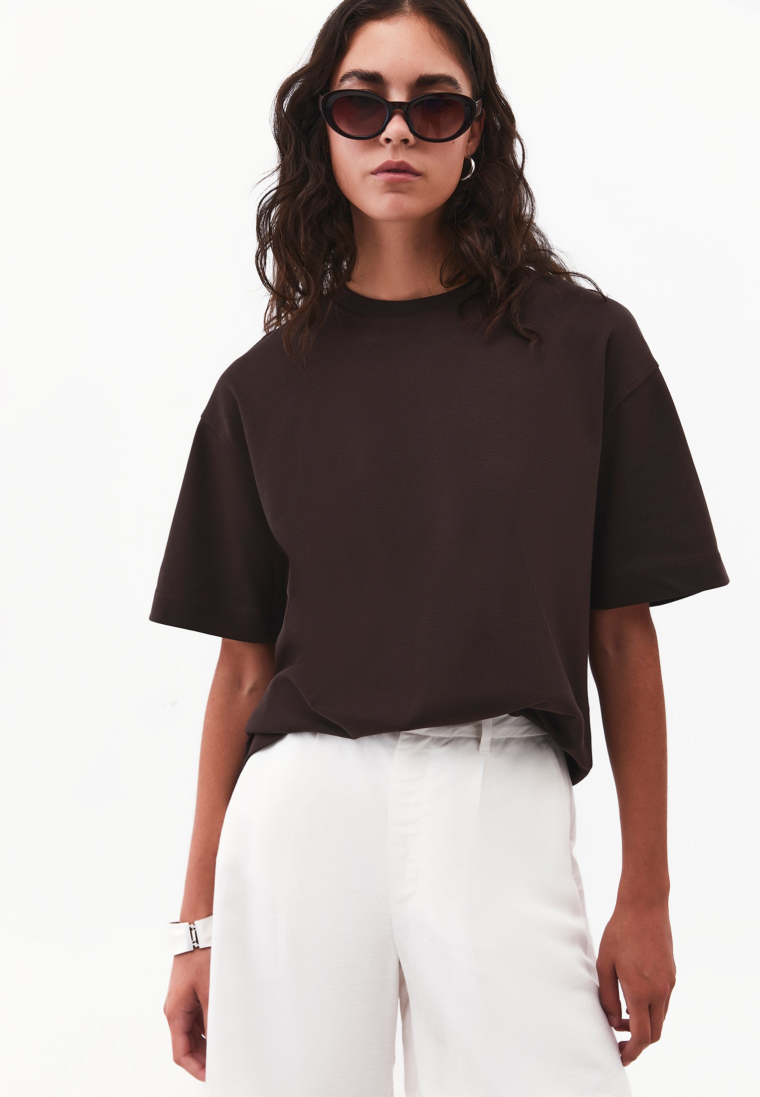 Oversize Crew Neck Short Sleeve T-Shirt - CHOCOLATE TORTE