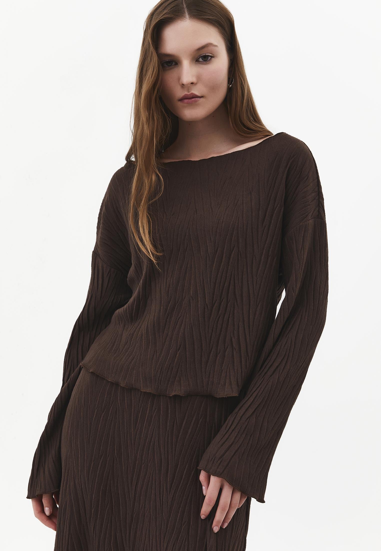 Sweater With Pleat Details - CHOCOLATE TORTE