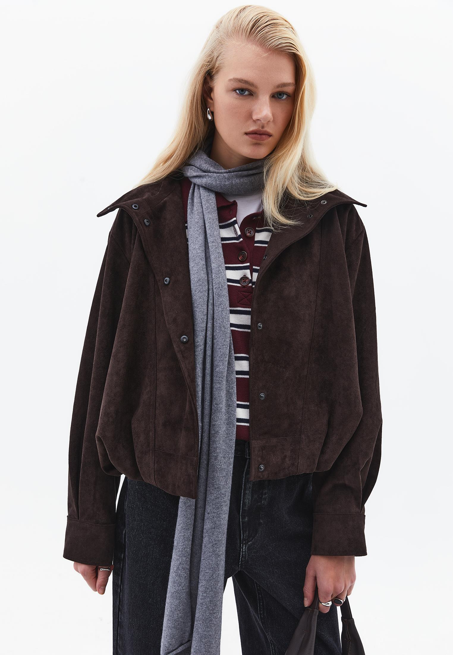 Oversized Jacket With Pleated Details - CHOCOLATE TORTE