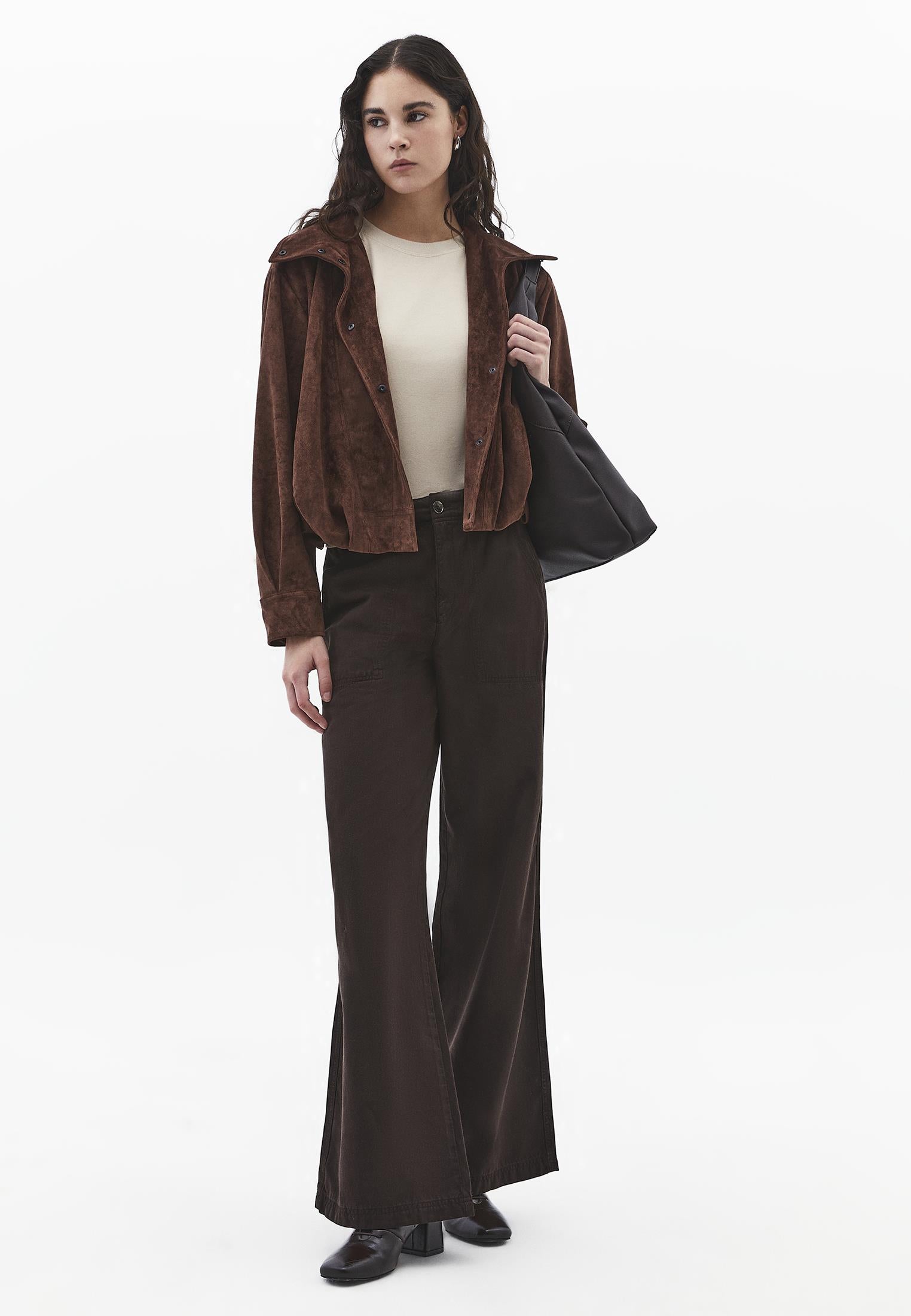 High Waist Wide Leg Woven Pants - CHOCOLATE TORTE