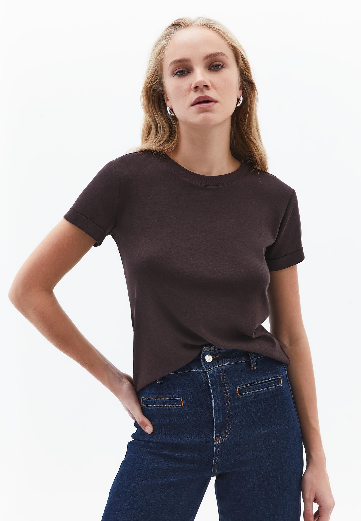 Crew Neck Short Sleeve T-Shirt - CHOCOLATE TORTE
