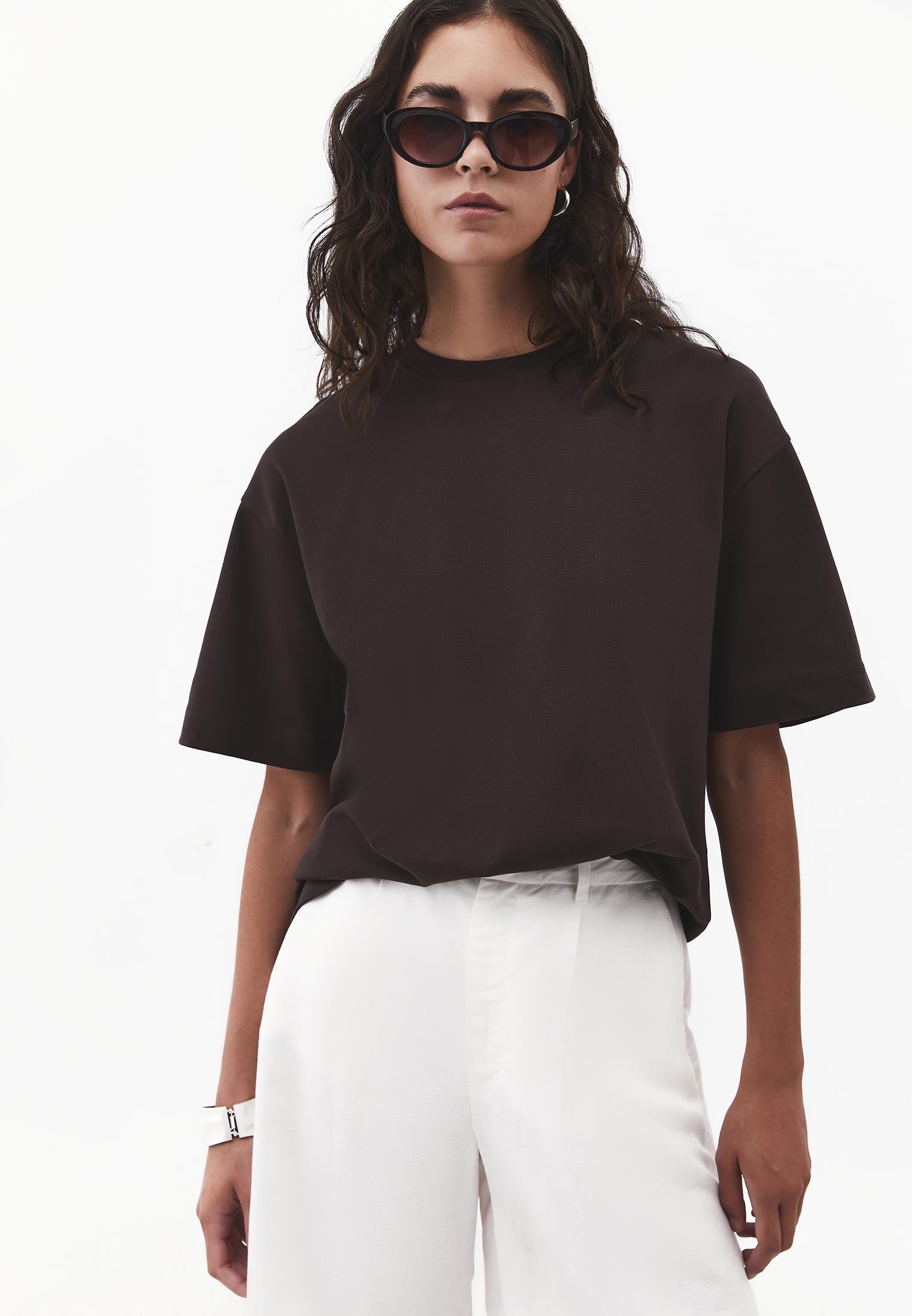 Oversize Crew Neck Short Sleeve T-Shirt - CHOCOLATE TORTE