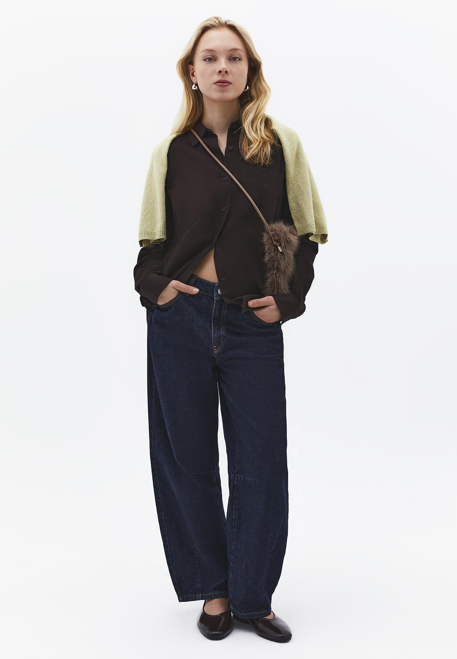 Oversize Long Sleeve Shirt With Pocket Detail - CHOCOLATE TORTE