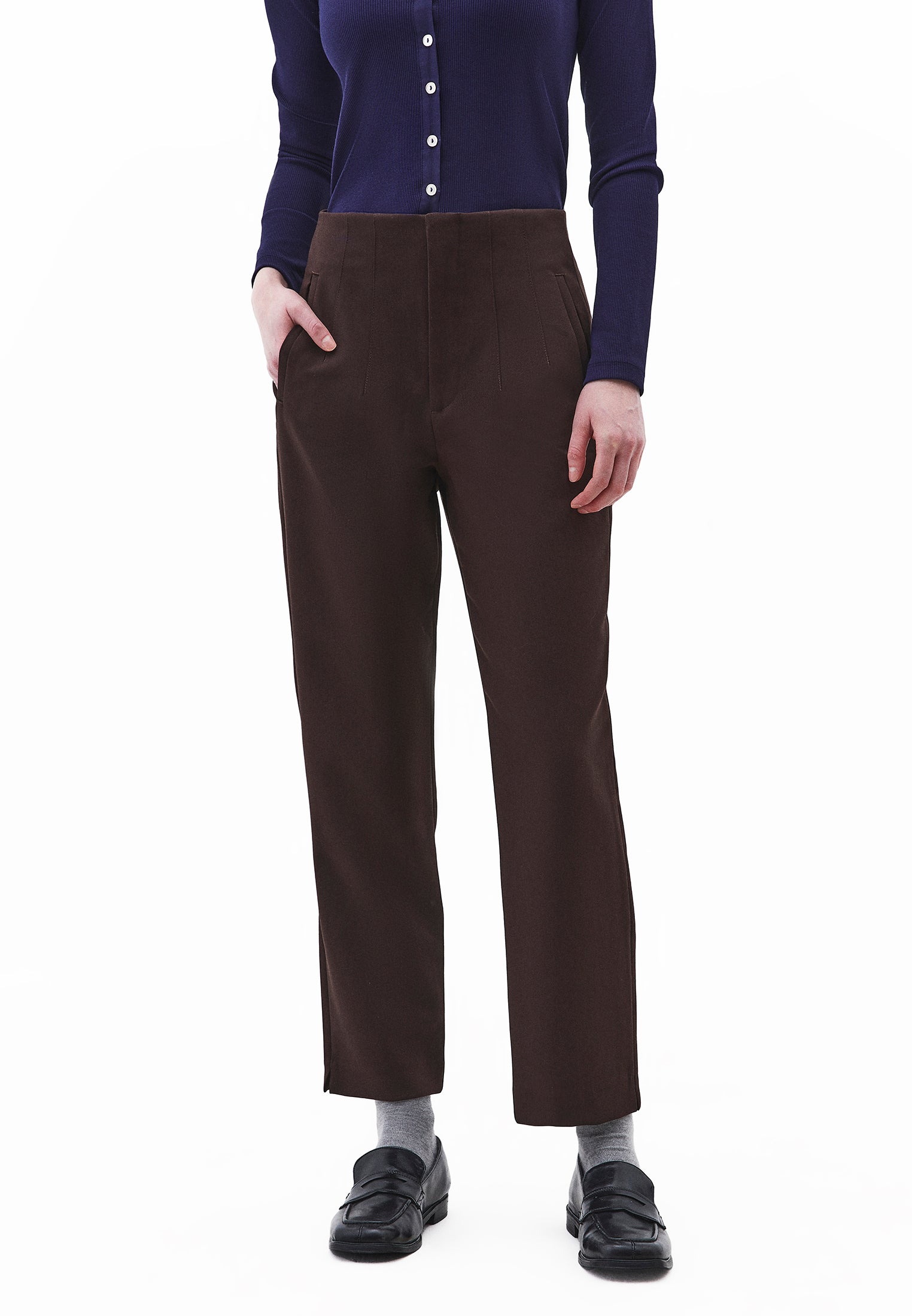 High Waist Carrot Cut Trousers - CHOCOLATE TORTE