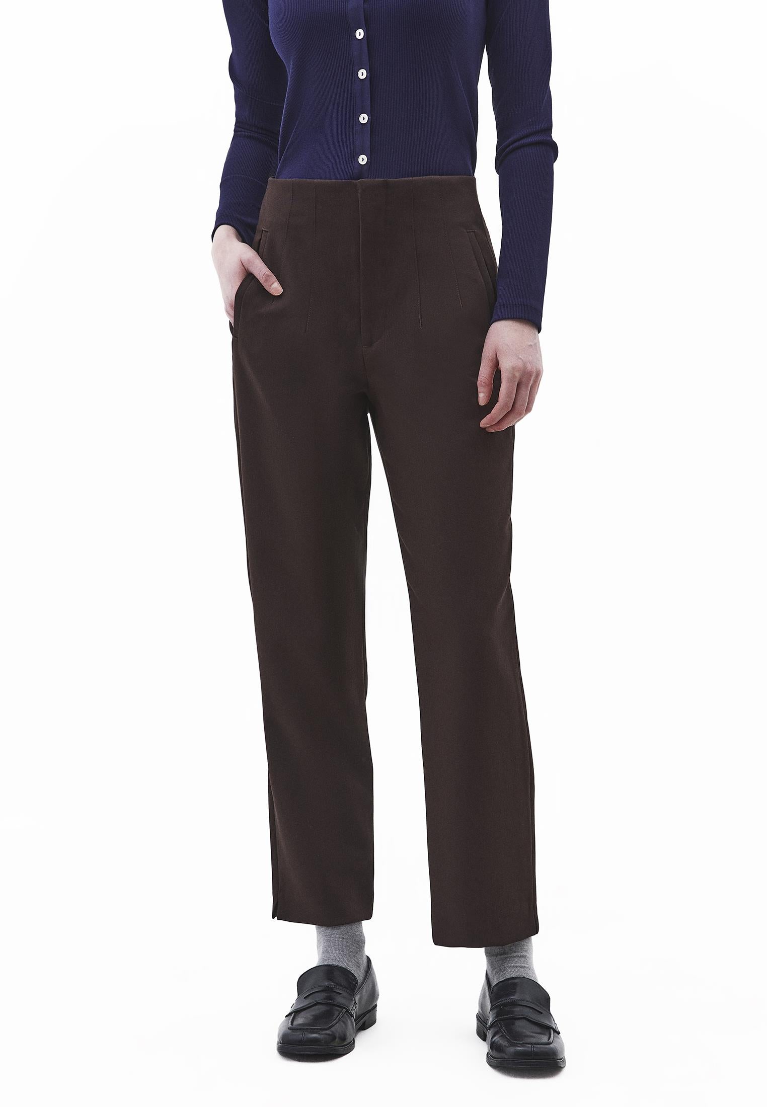 High Waist Carrot Cut Trousers - CHOCOLATE TORTE