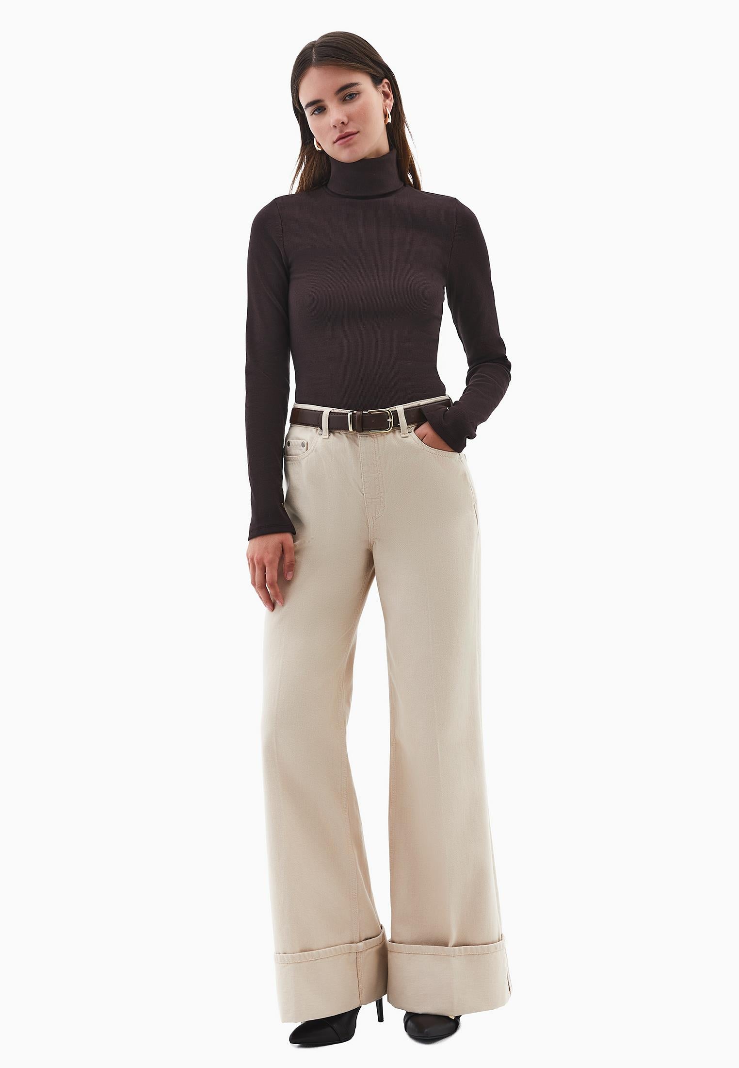 Turtleneck Long Sleeve Bodycon Top - CHOCOLATE TORTE