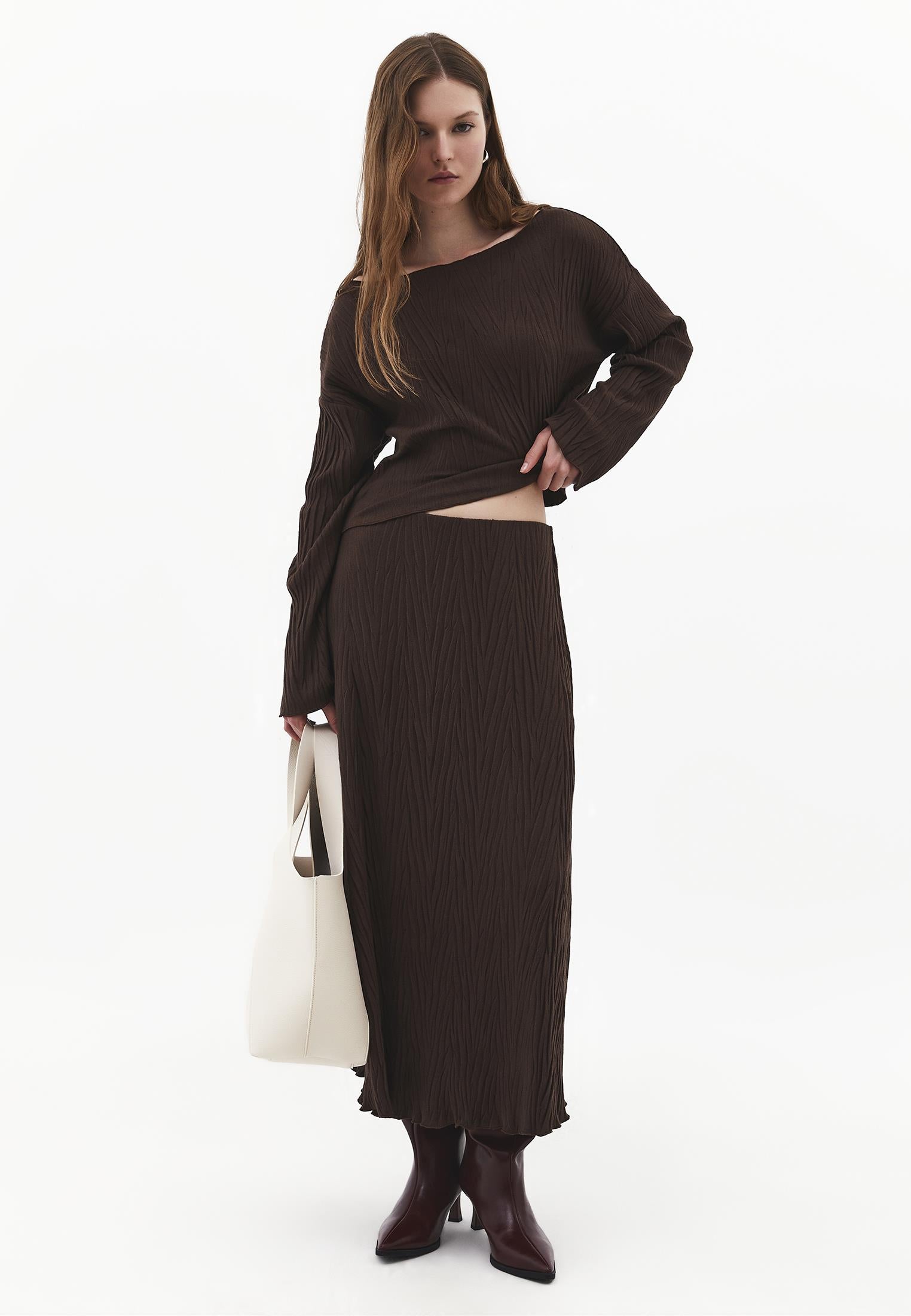 Sweater With Pleat Details - CHOCOLATE TORTE