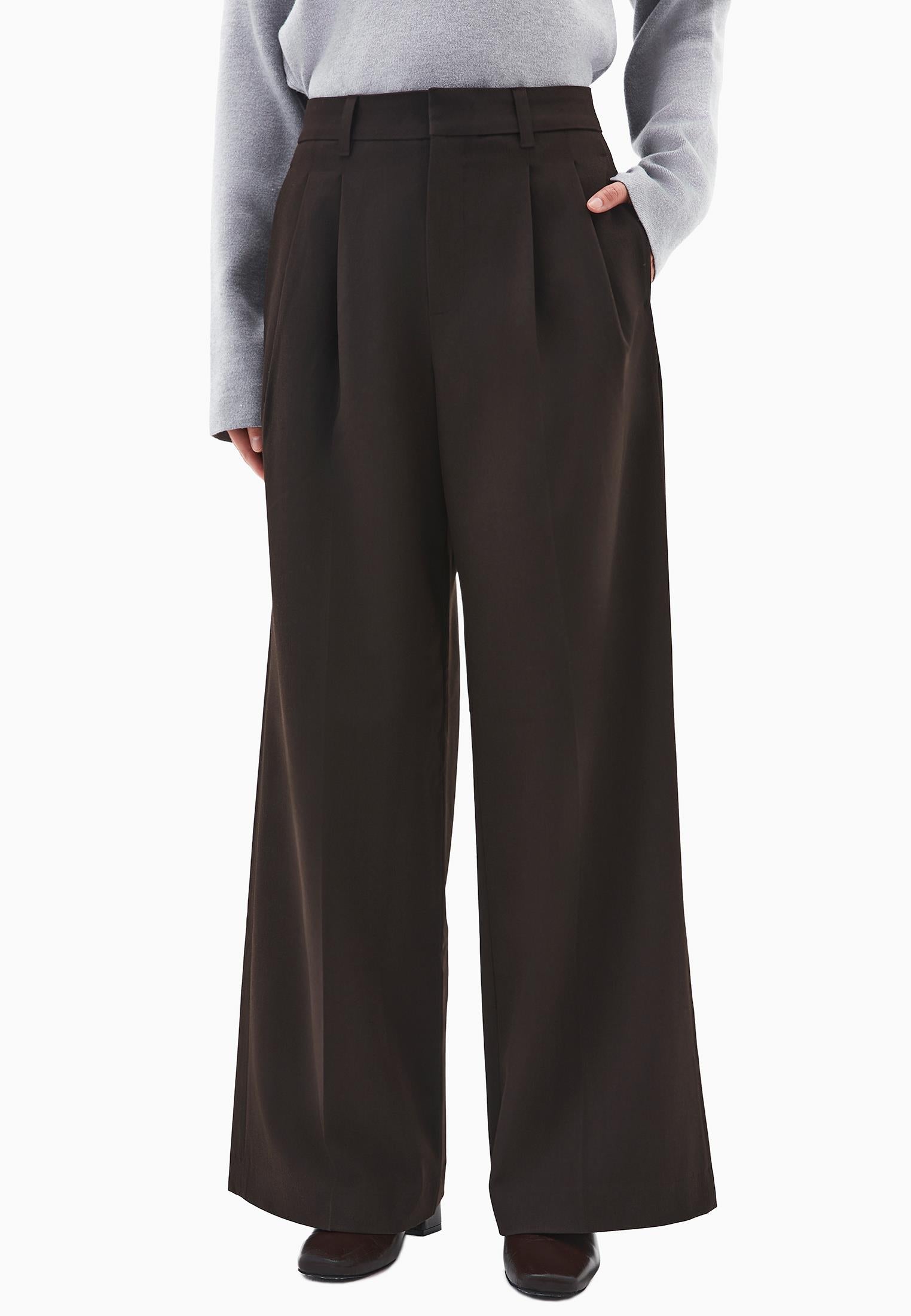 Wide Leg Pleated Pants - CHOCOLATE TORTE