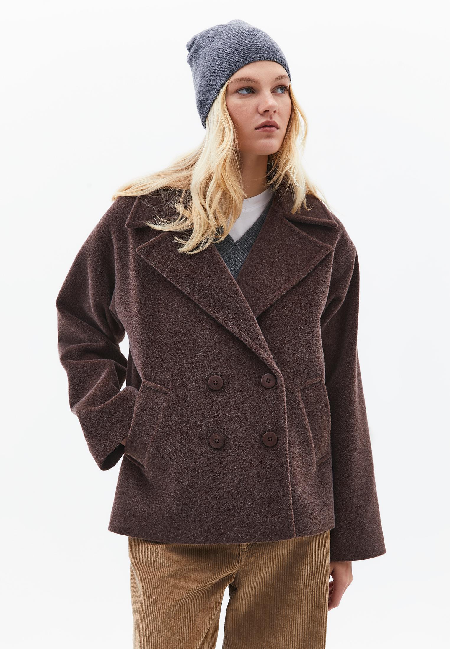 Double Breasted Collar Button Detailed Coat - CHOCOLATE TORTE