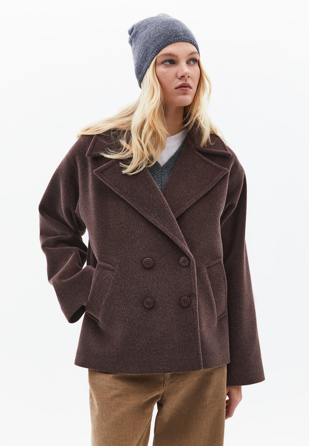 Double-Breasted Collar Button Detailed Coat - CHOCOLATE TORTE