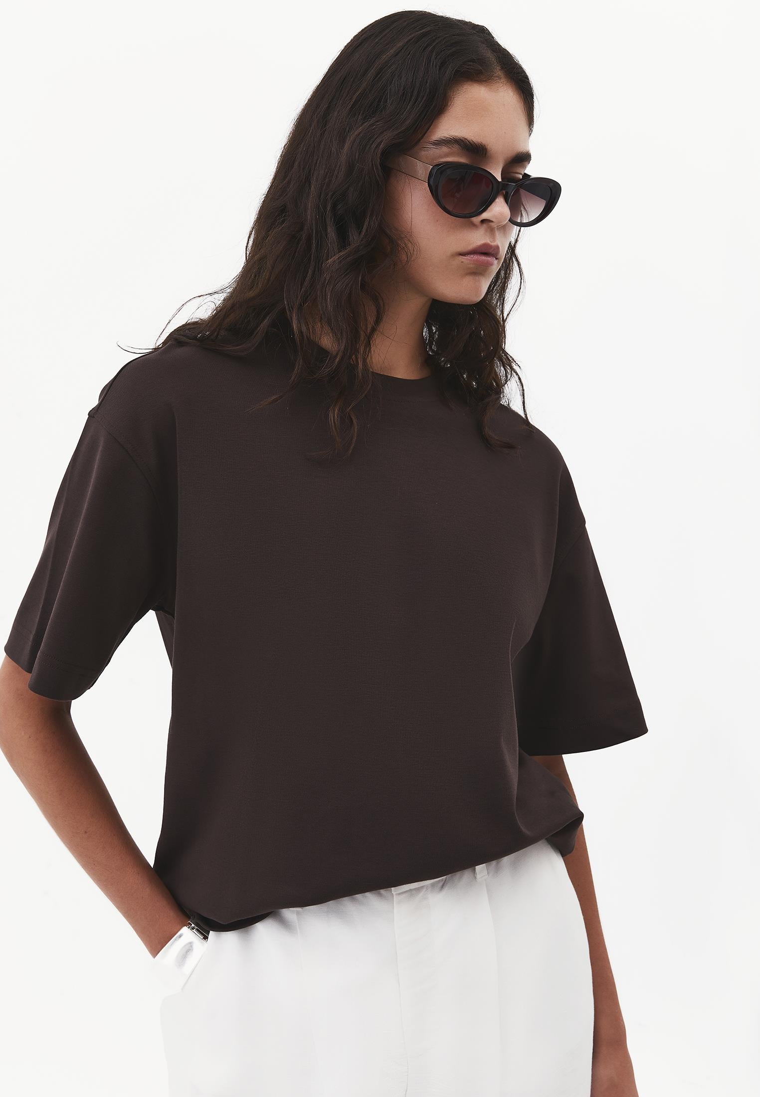 Oversize Crew Neck Short Sleeve T-Shirt - CHOCOLATE TORTE