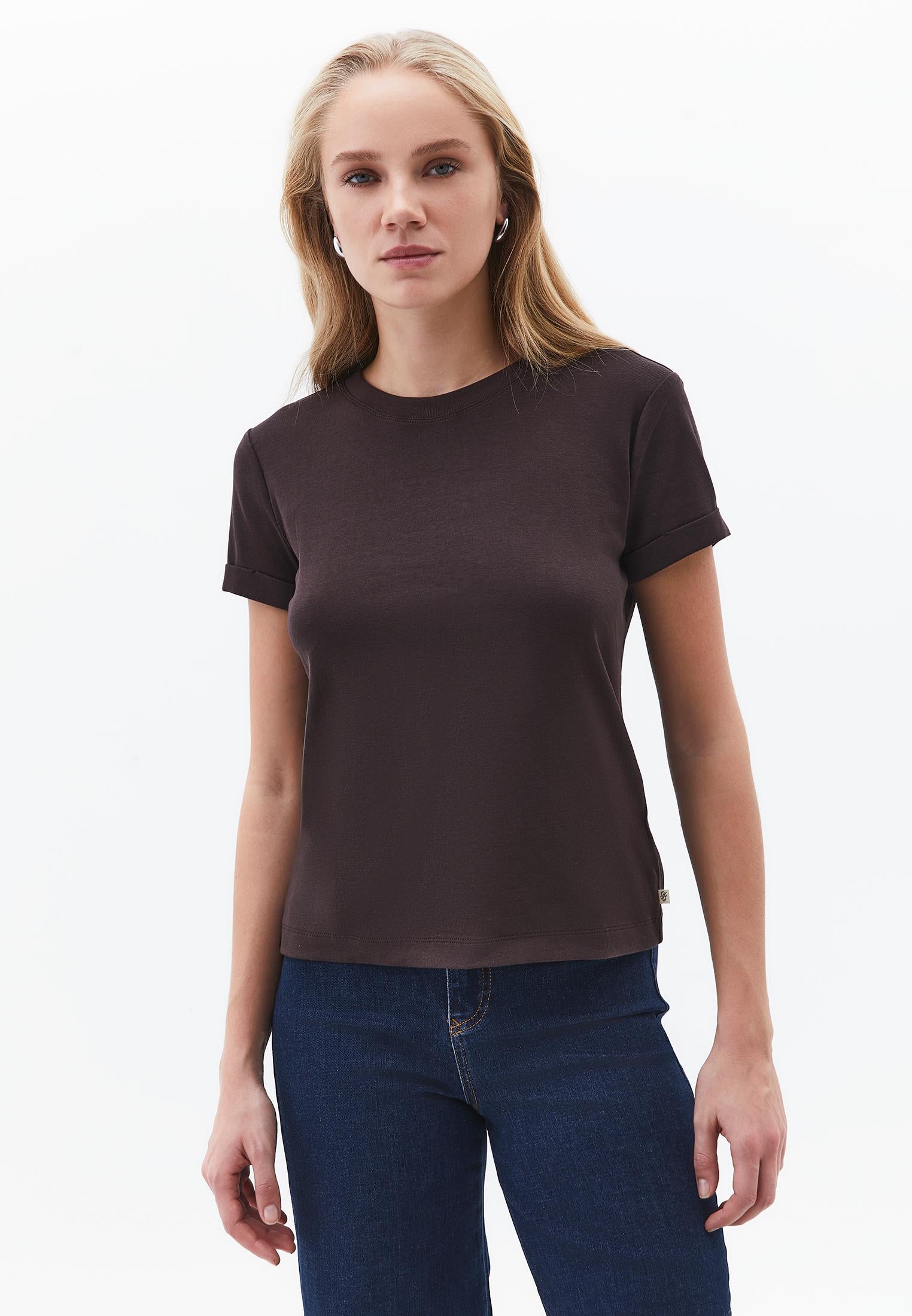 Crew Neck Short Sleeve T-Shirt - CHOCOLATE TORTE