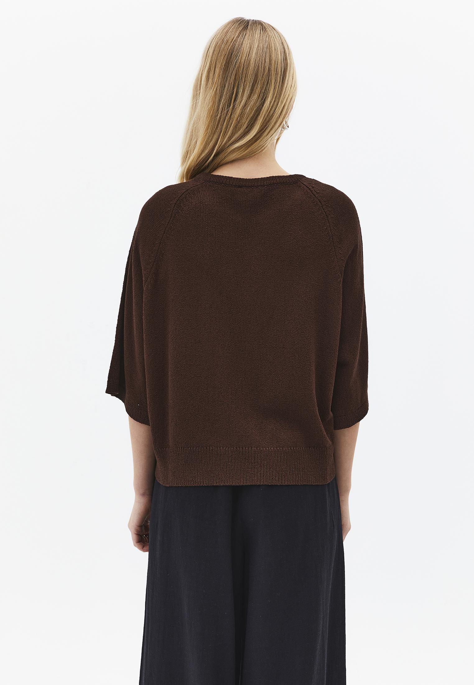 Raglan Sleeve Loose Fit Crew Neck Sweater - CHOCOLATE TORTE