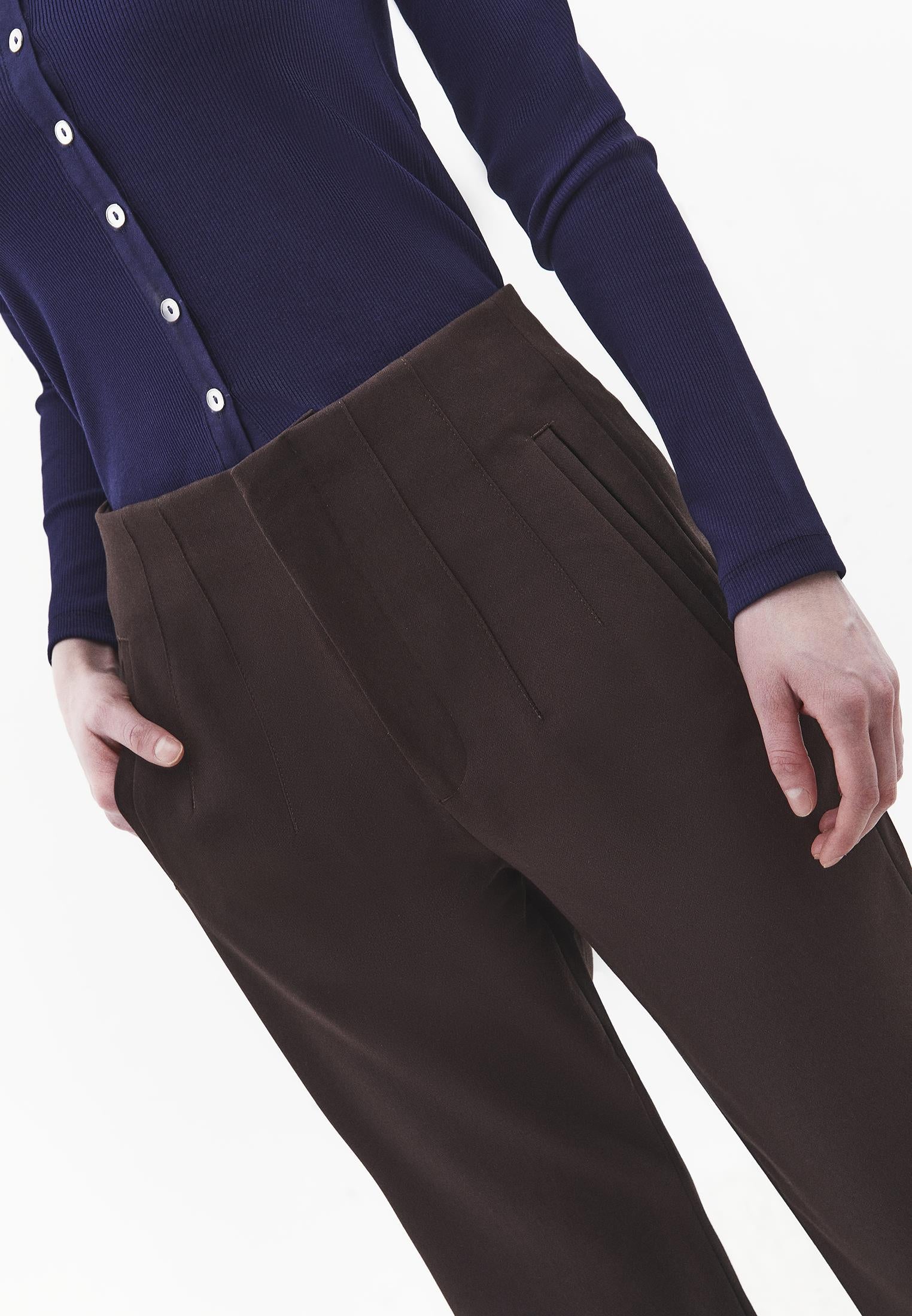 High Waist Carrot Cut Trousers - CHOCOLATE TORTE