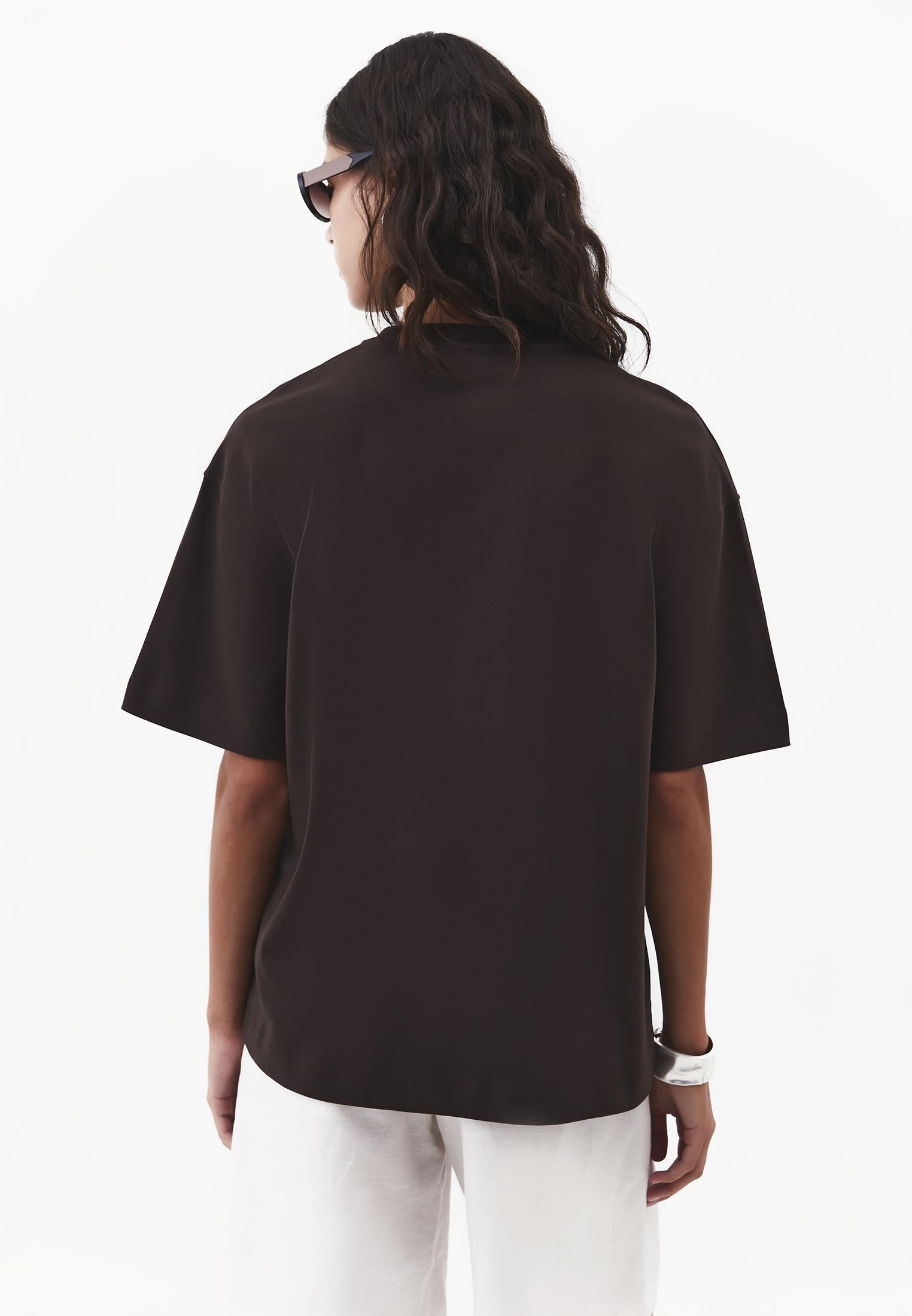 Oversize Crew Neck Short Sleeve T-Shirt - CHOCOLATE TORTE