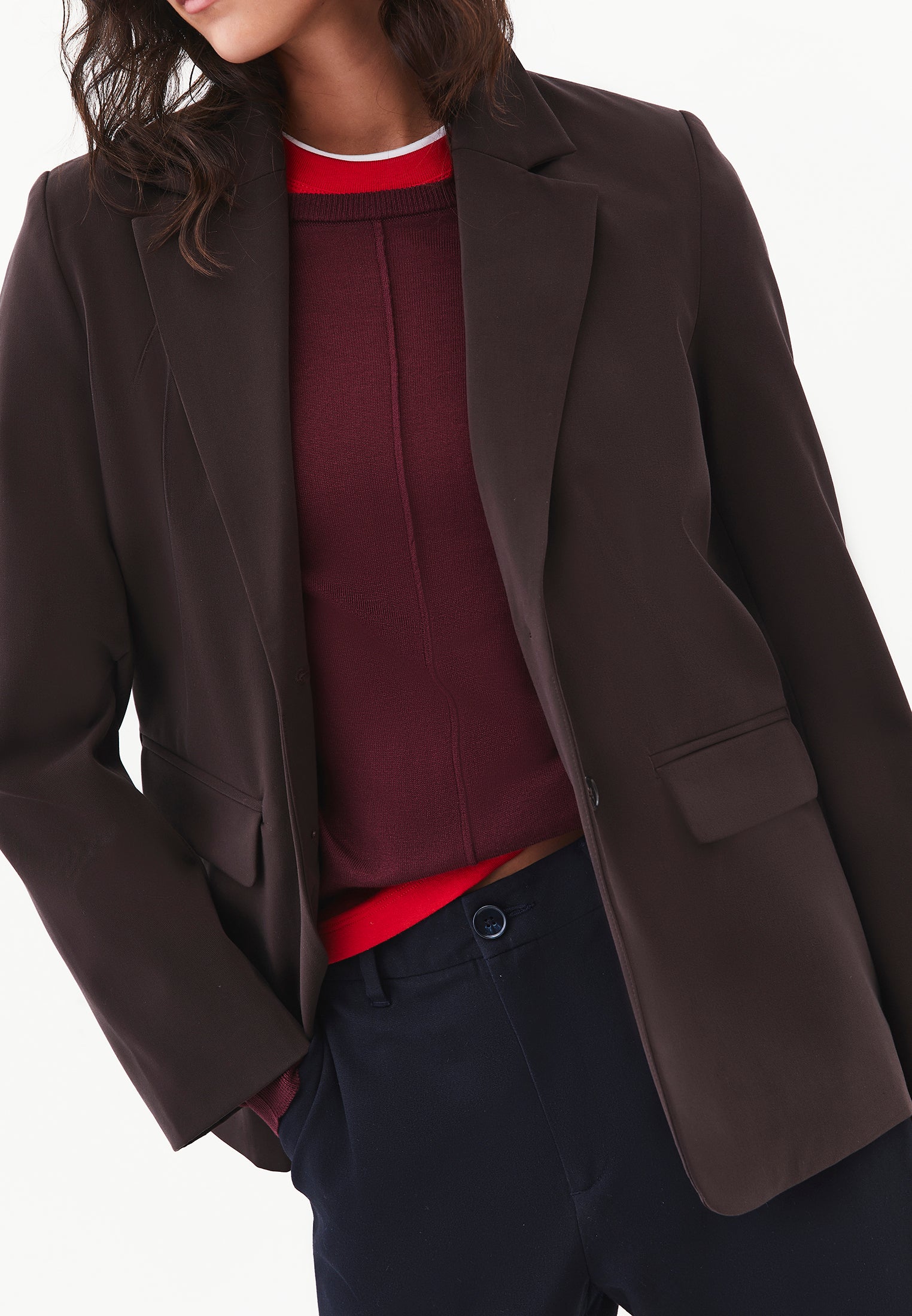 Oversize Blazer Jacket With Slit Detail - CHOCOLATE TORTE
