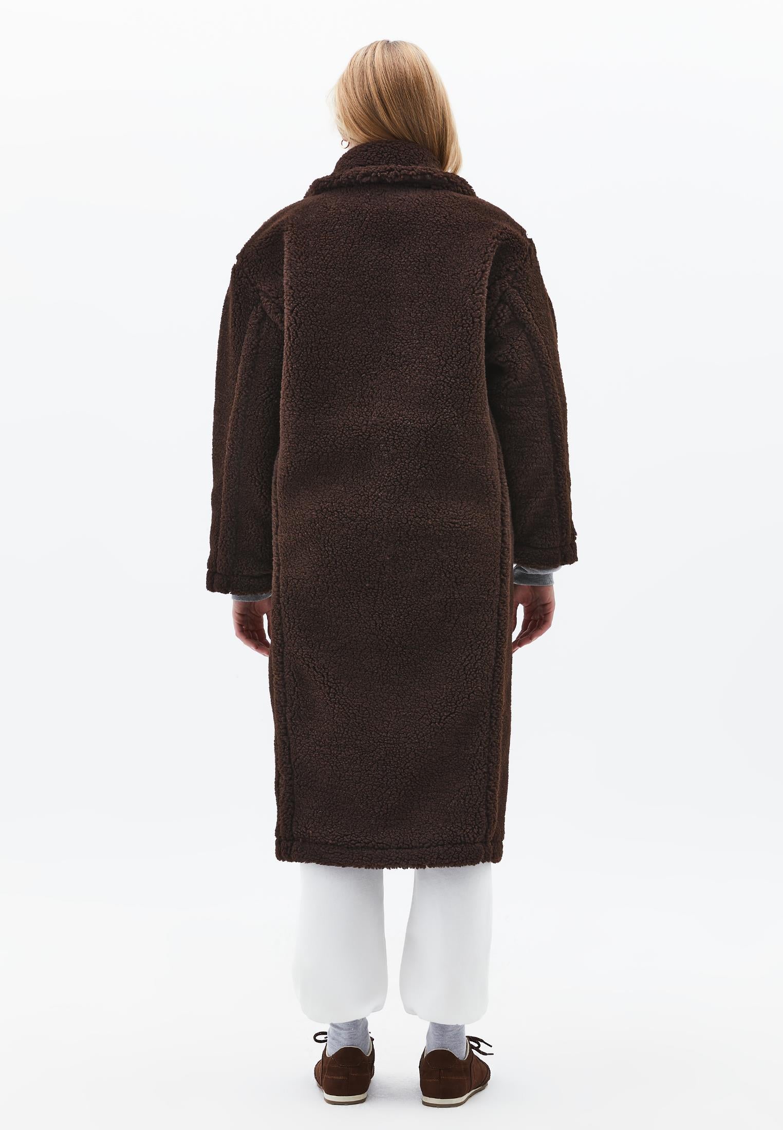 V Neck Long Sleeve Tunic Coat - CHOCOLATE TORTE