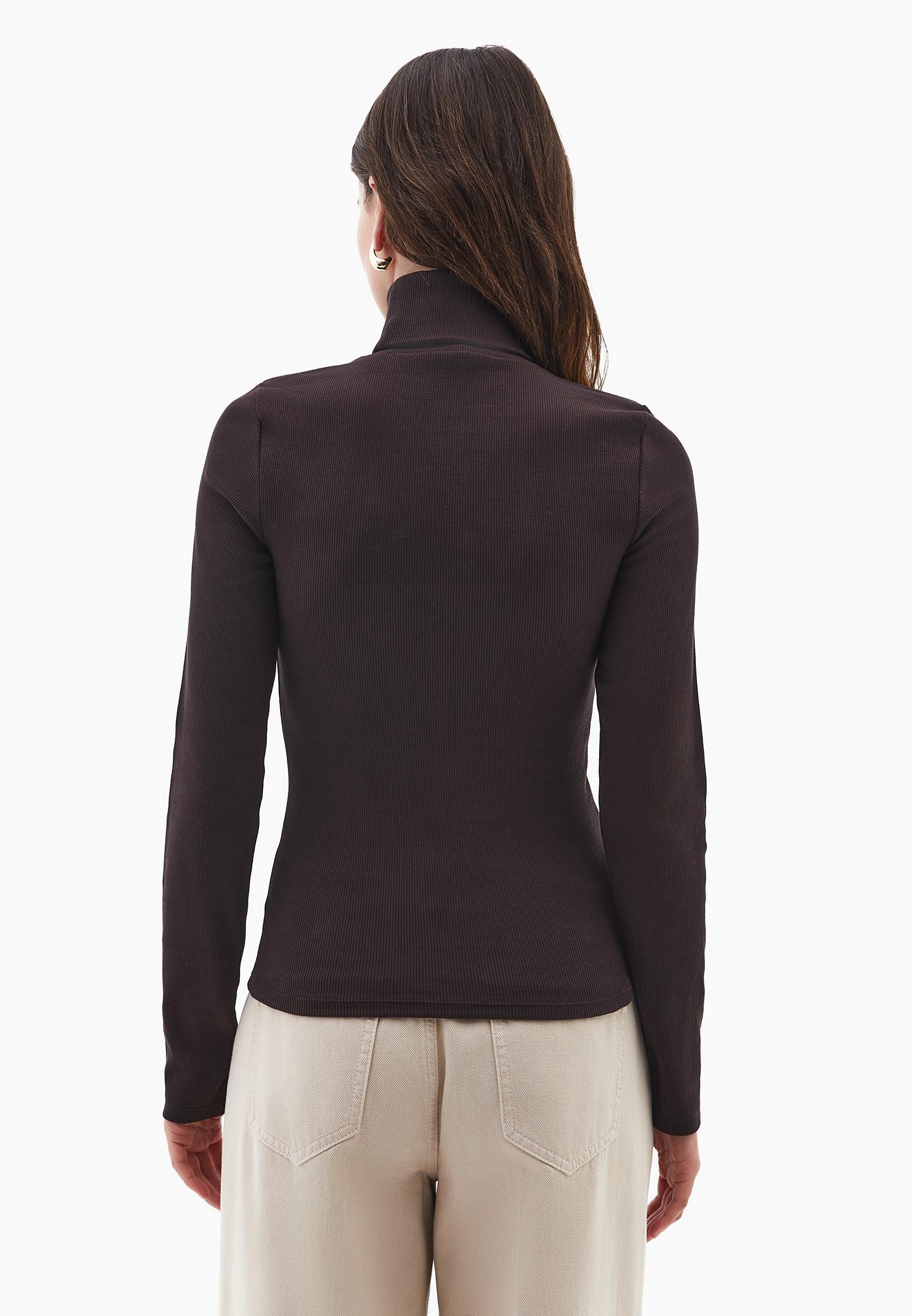 Turtleneck Long Sleeve Bodycon Top - CHOCOLATE TORTE