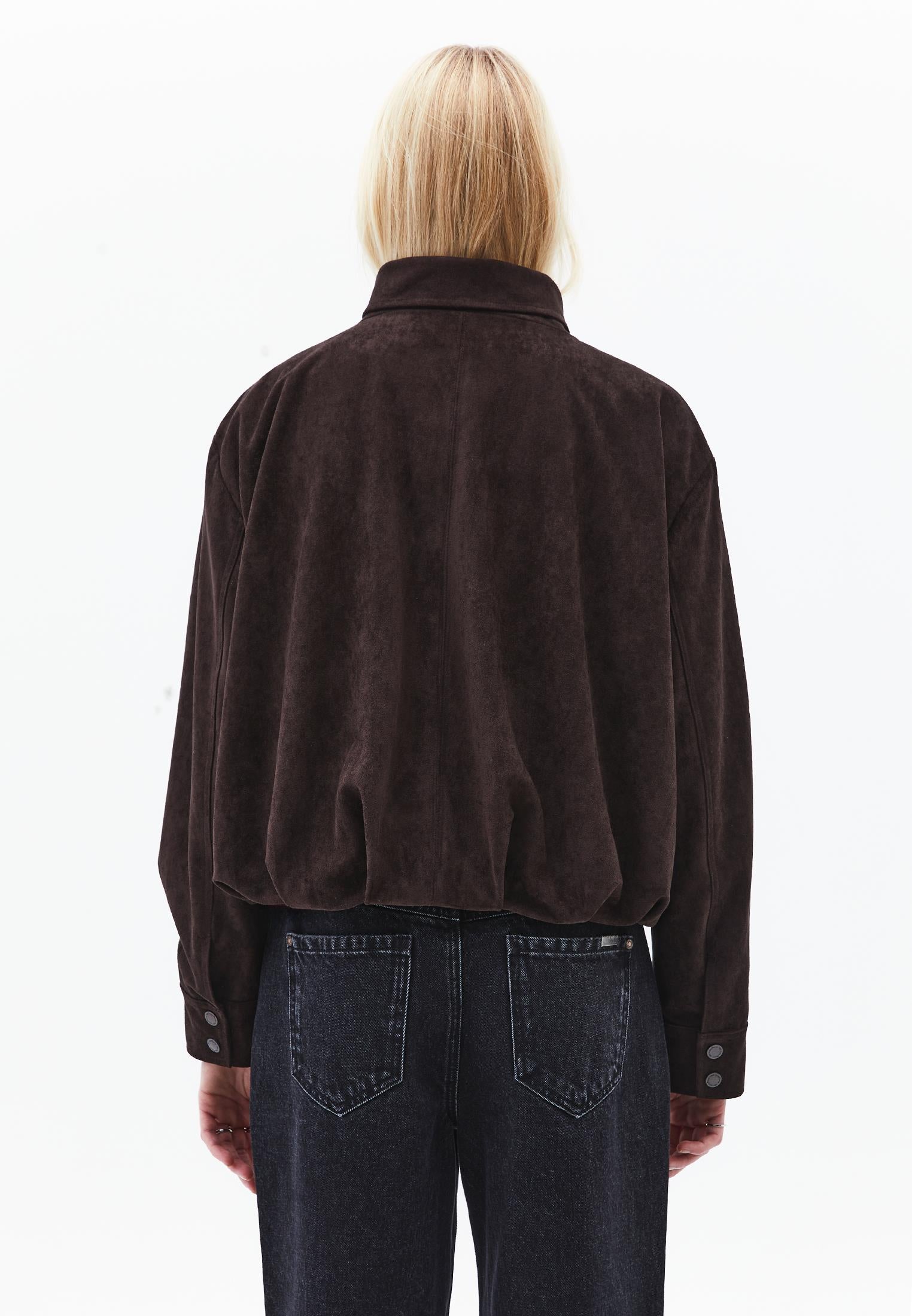 Oversized Jacket With Pleated Details - CHOCOLATE TORTE