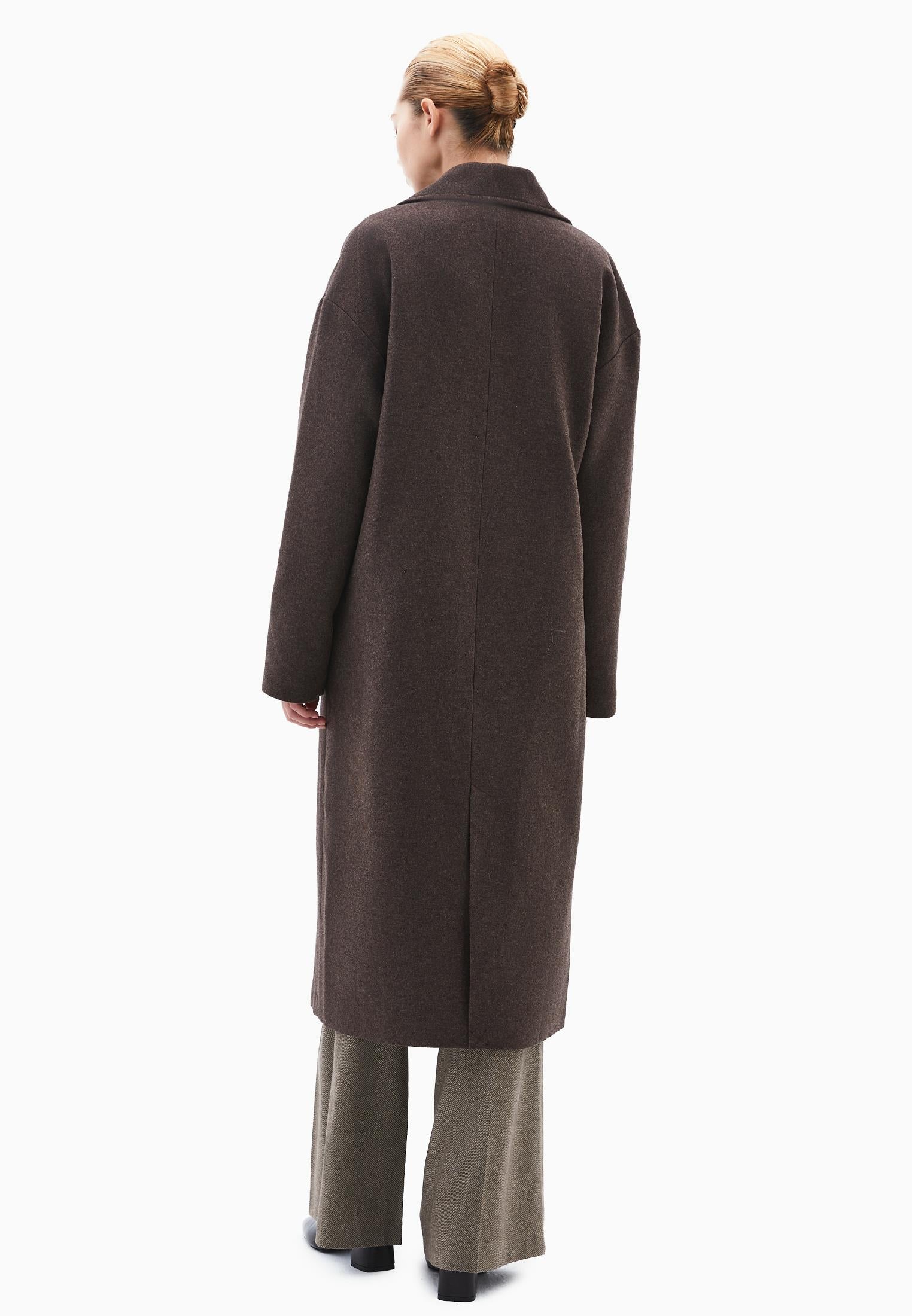Long Coat With Shawl Collar And Pocket Details - CHOCOLATE TORTE