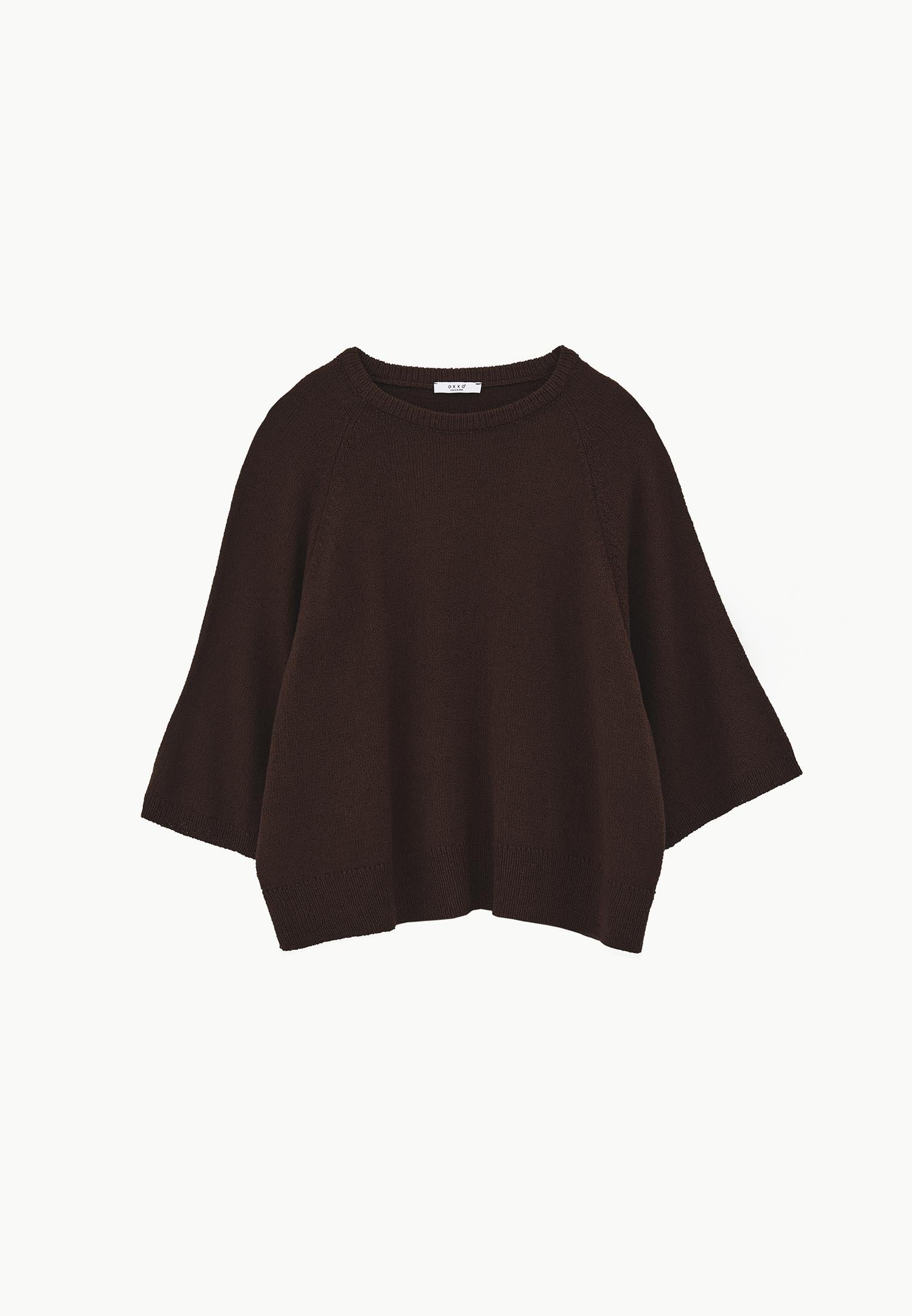 Raglan Sleeve Loose Fit Crew Neck Sweater - CHOCOLATE TORTE
