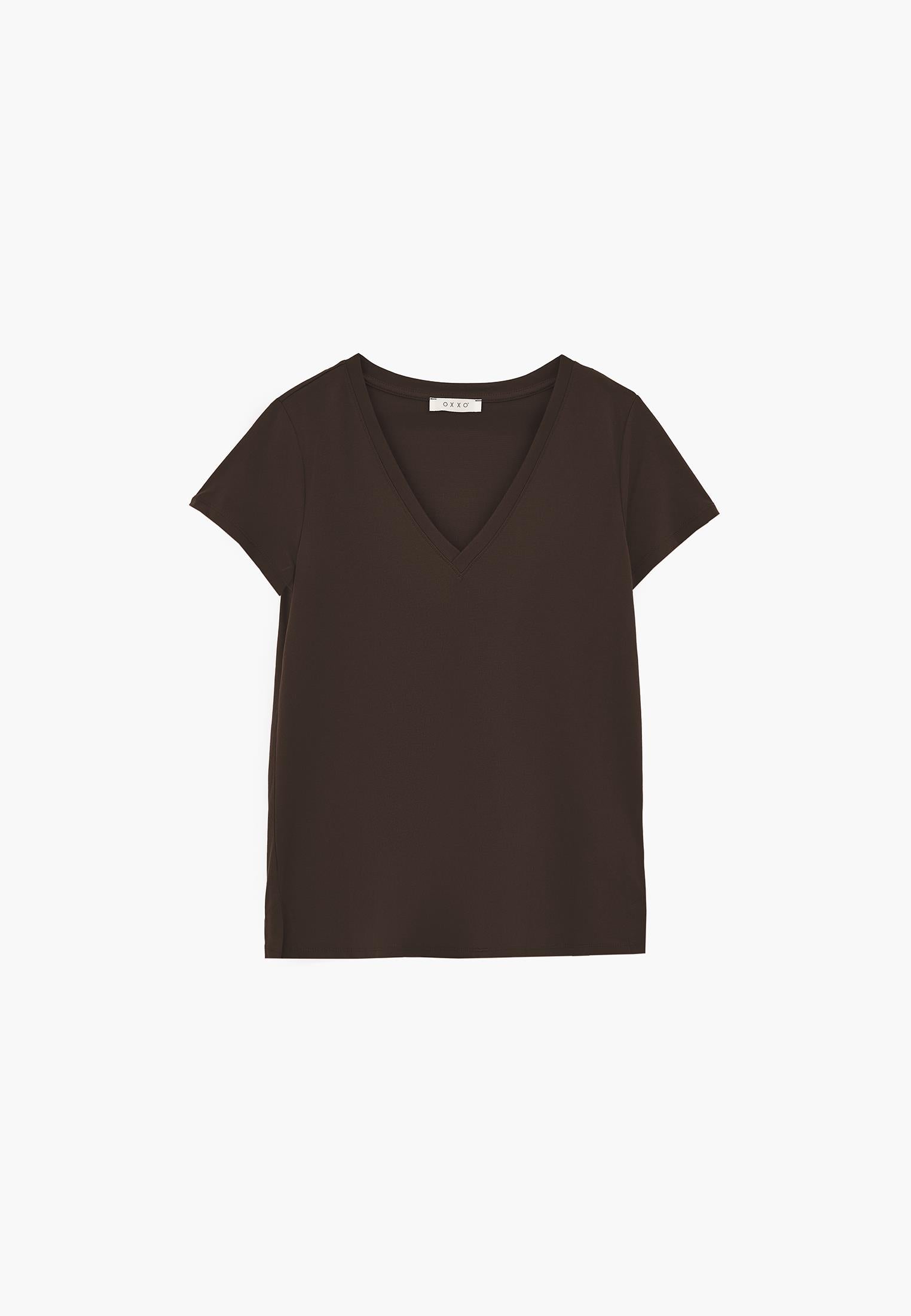 Short Sleeve V Neck T-Shirt - CHOCOLATE TORTE