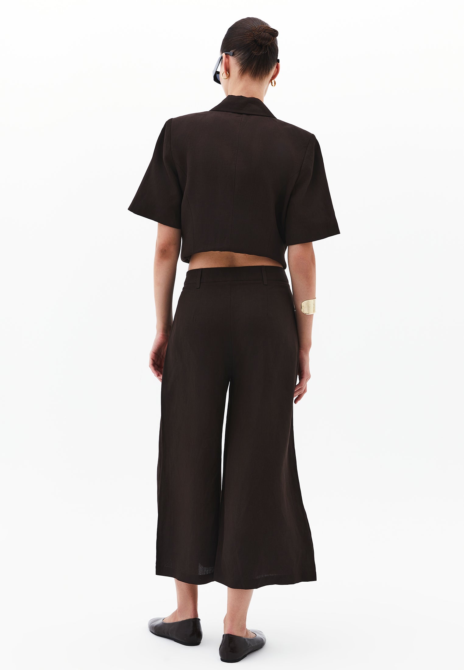 Pleated High Waist Cropped Culotte Pants - CHOCOLATE TORTE