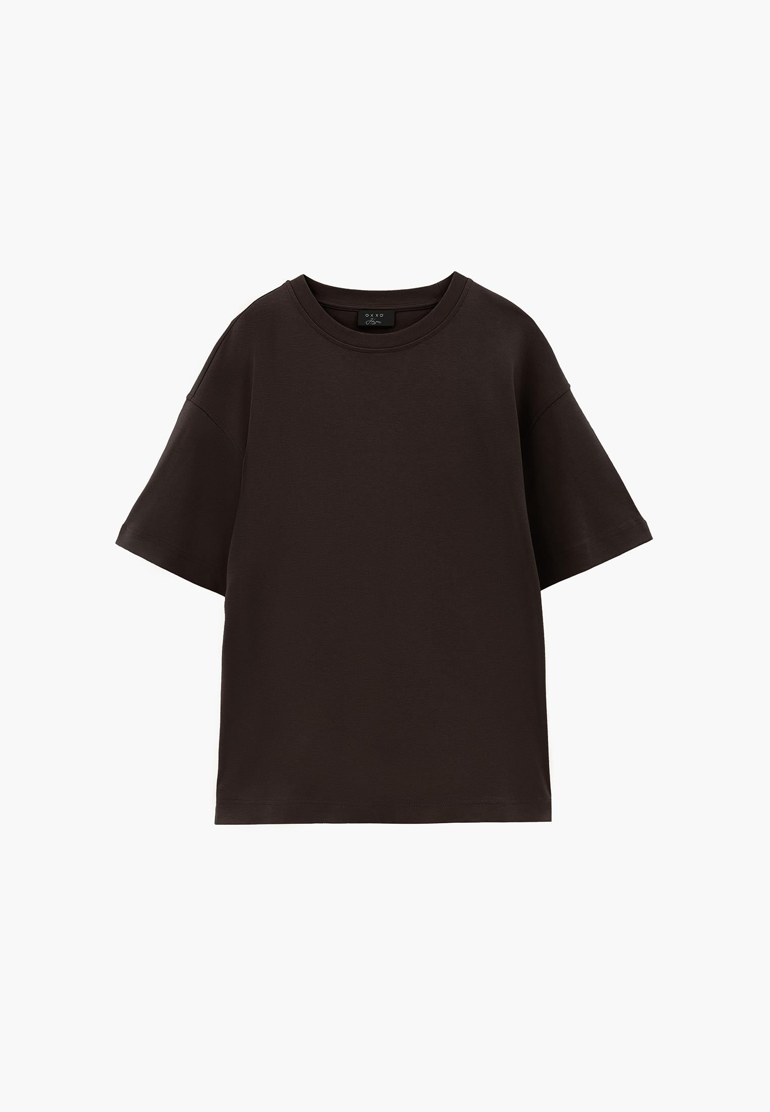 Oversize Crew Neck Short Sleeve T-Shirt - CHOCOLATE TORTE