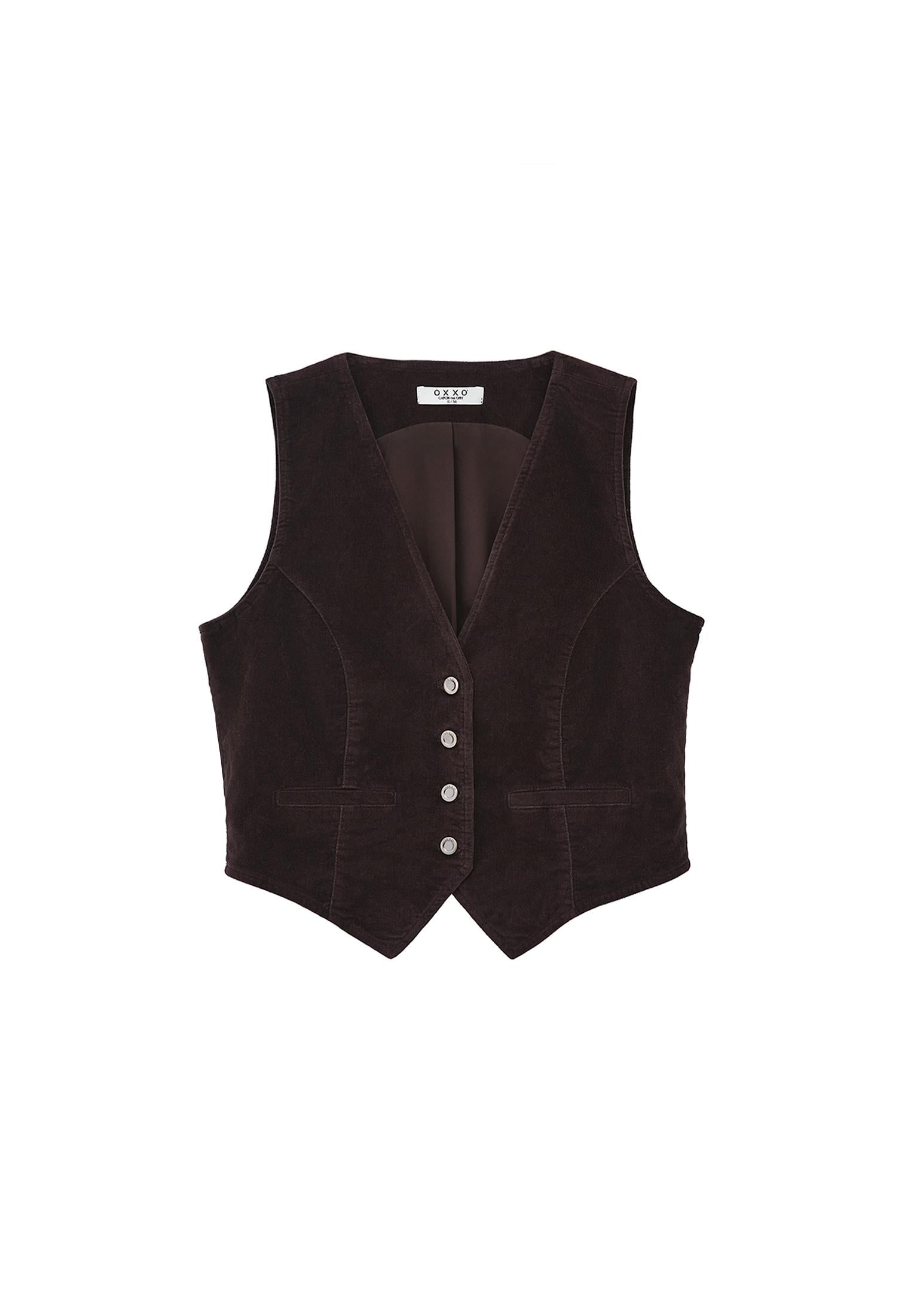 V-Neck Ribbed Velvet Vest - CHOCOLATE TORTE