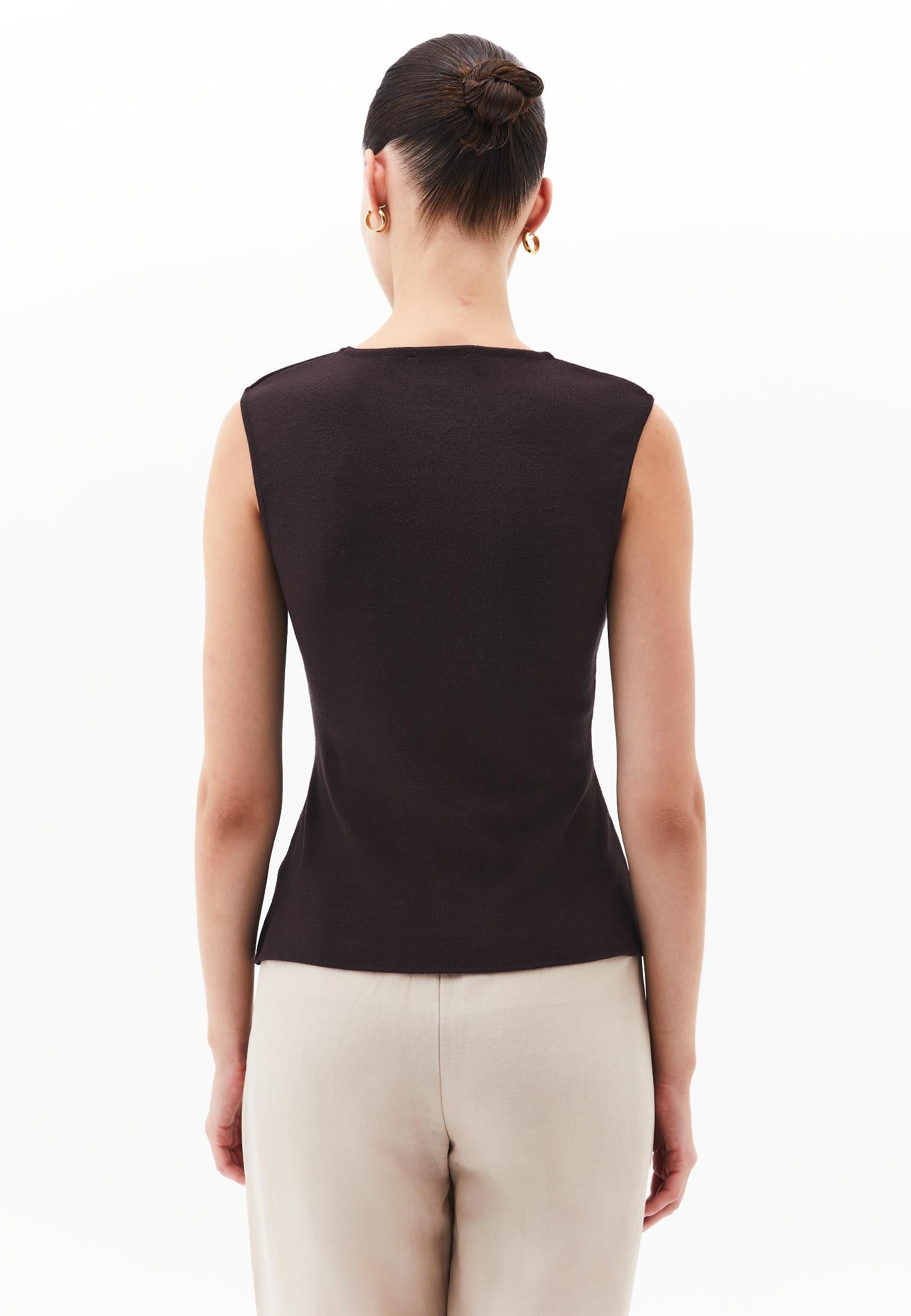 Sleeveless Tank Top With Button Details And Crew Neck - CHOCOLATE TORTE