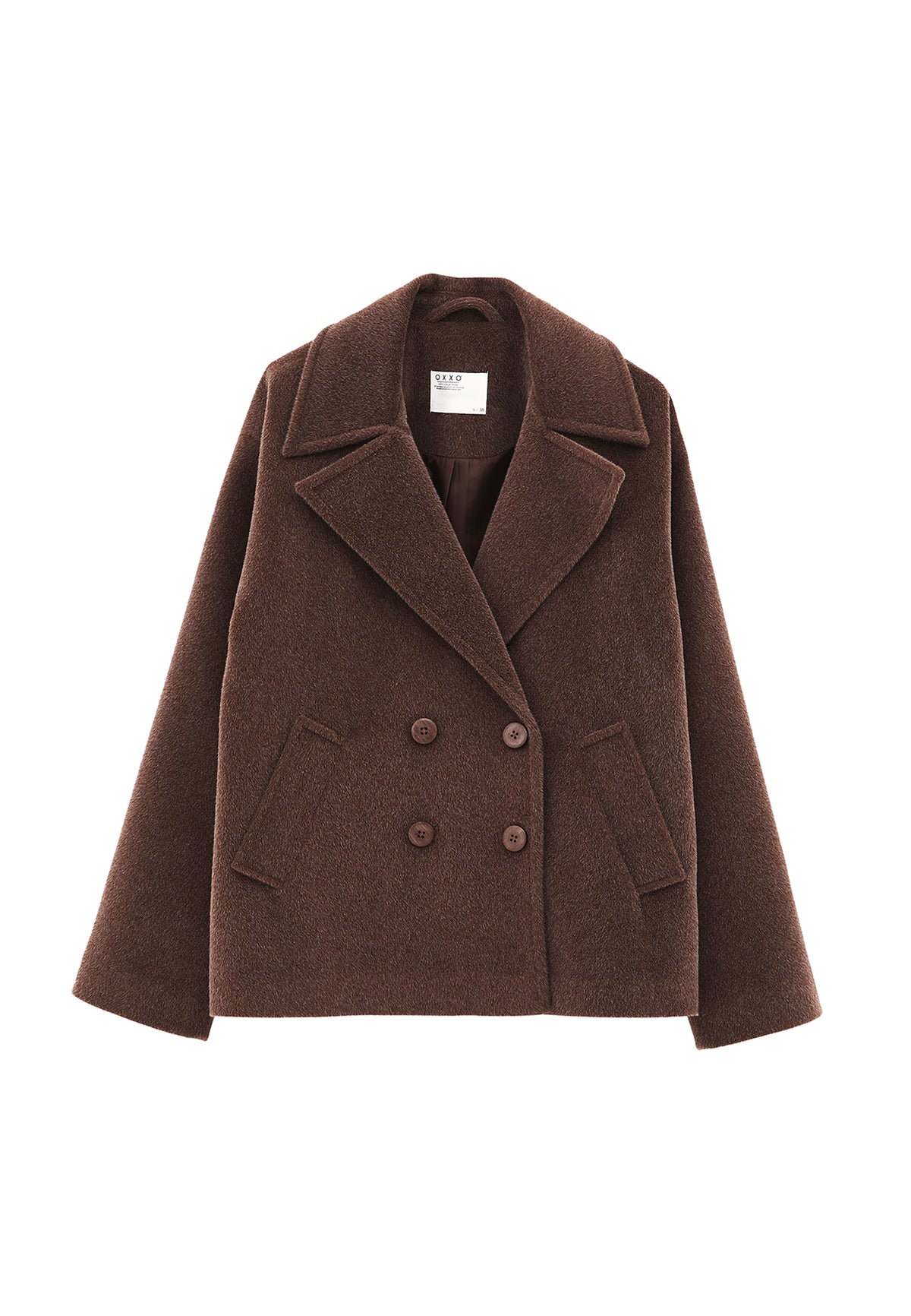 Double-Breasted Collar Button Detailed Coat - CHOCOLATE TORTE