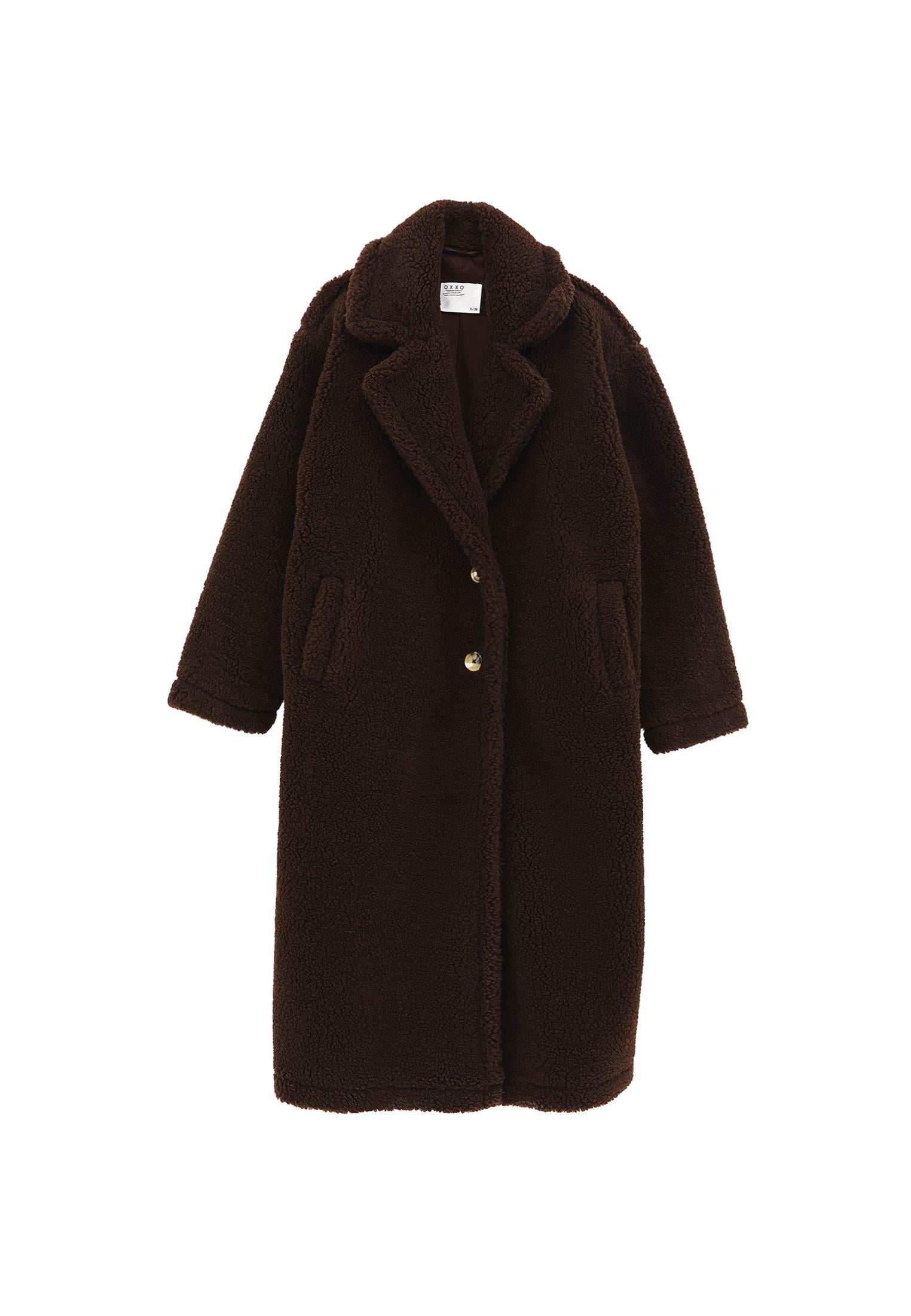 V Neck Long Sleeve Tunic Coat - CHOCOLATE TORTE