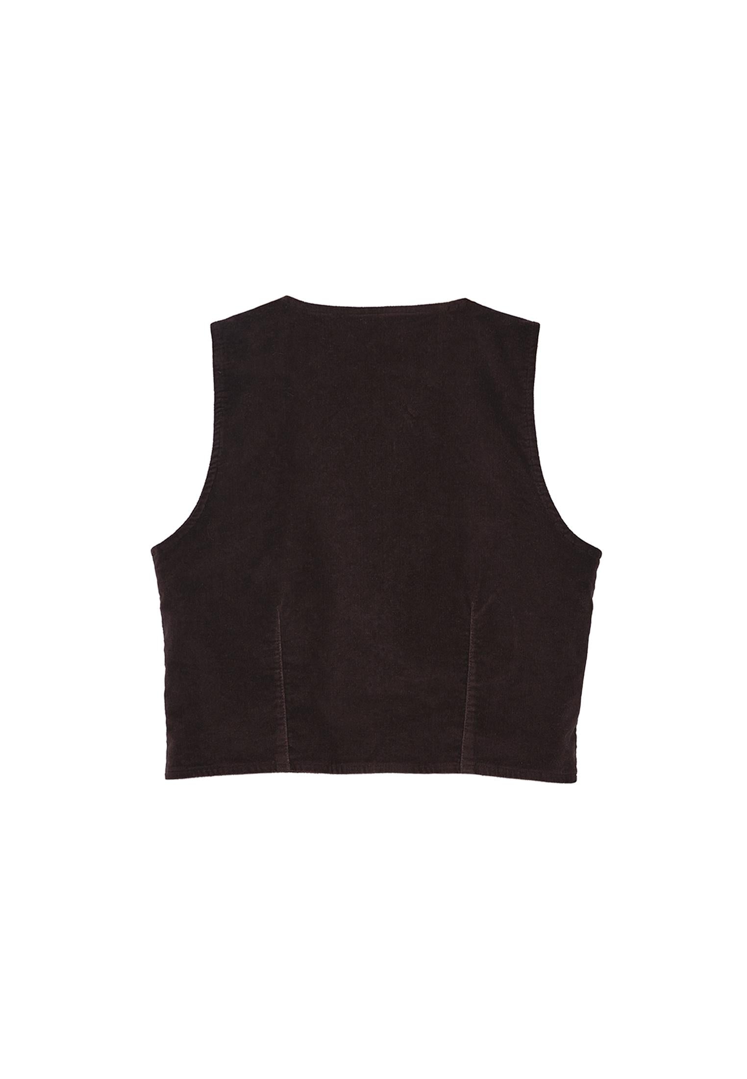 V-Neck Ribbed Velvet Vest - CHOCOLATE TORTE