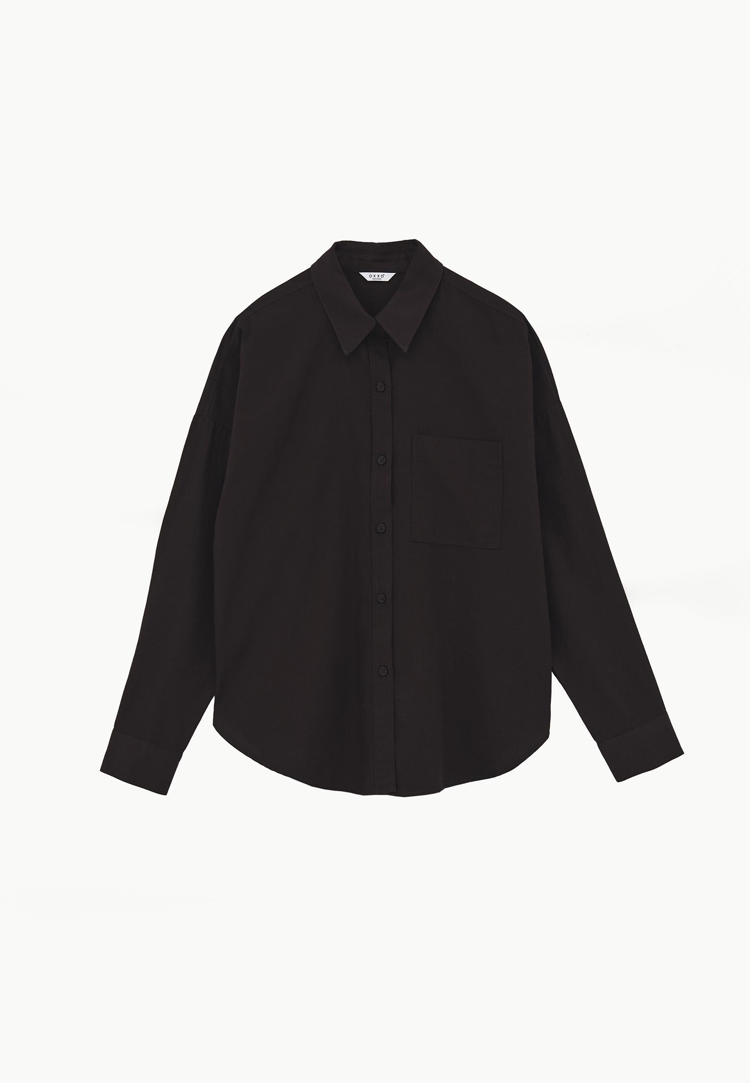 Oversize Long Sleeve Shirt With Pocket Detail - CHOCOLATE TORTE