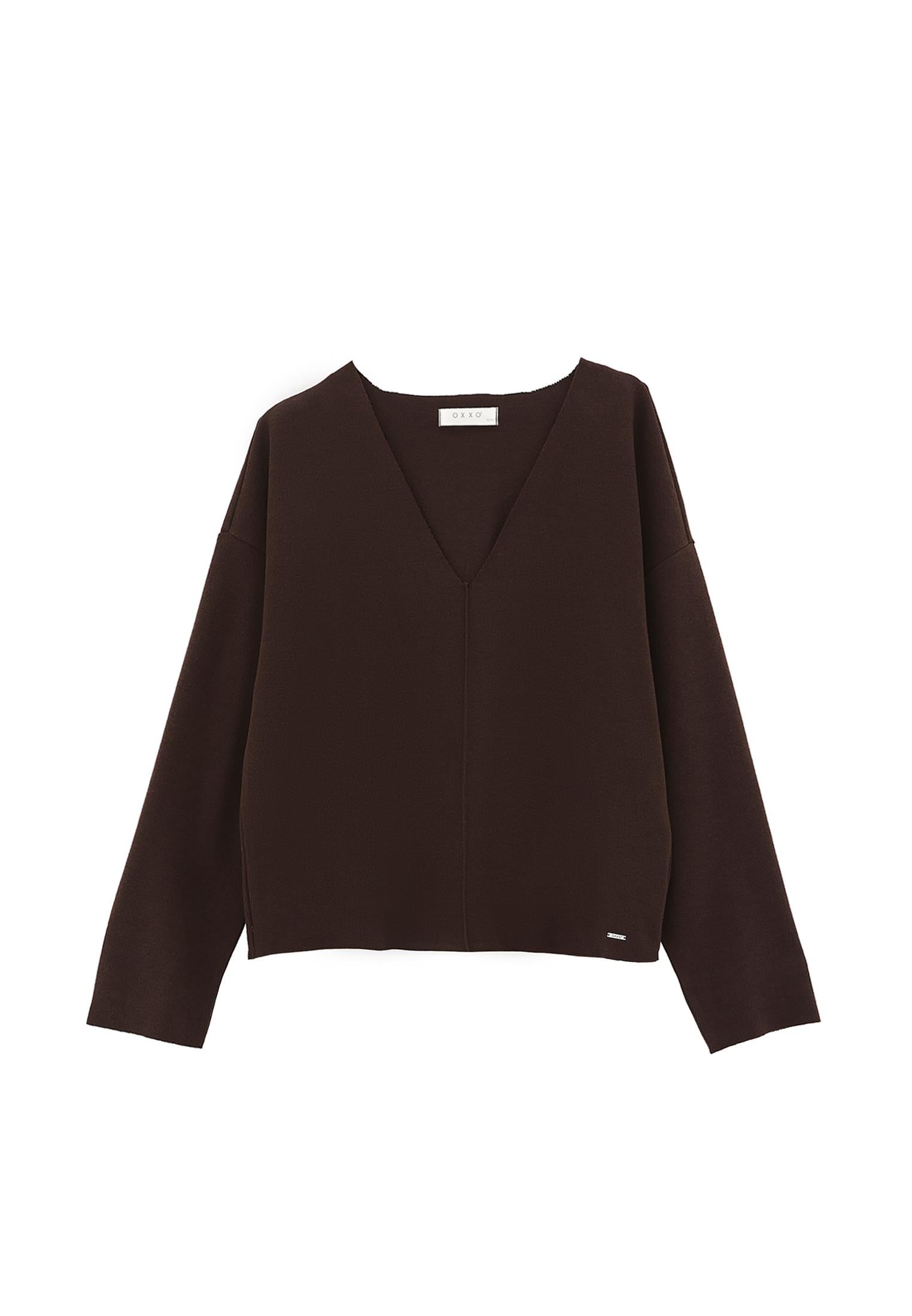 Loose V-Neck Sweater - CHOCOLATE TORTE
