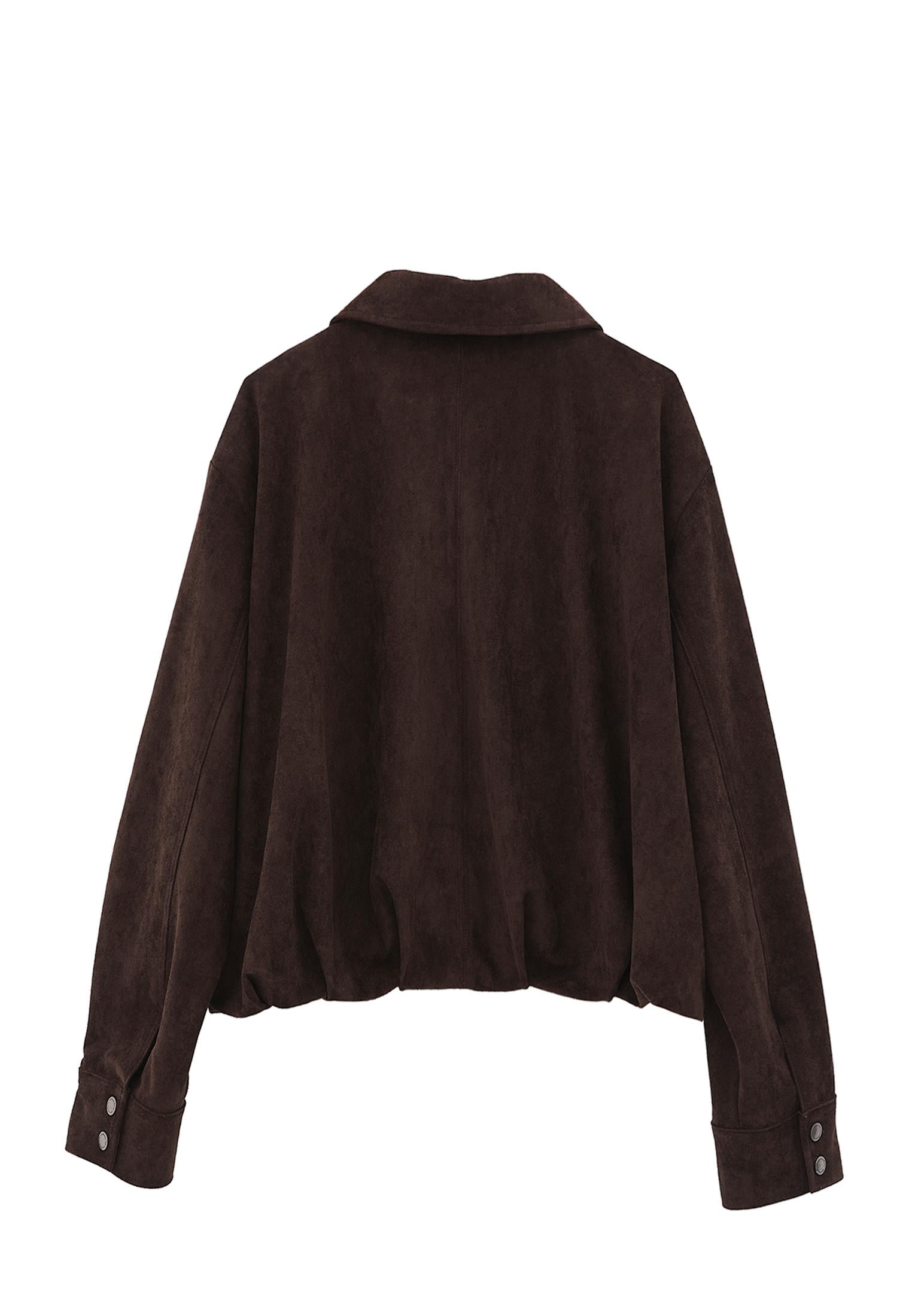 Oversized Jacket With Pleated Details - CHOCOLATE TORTE