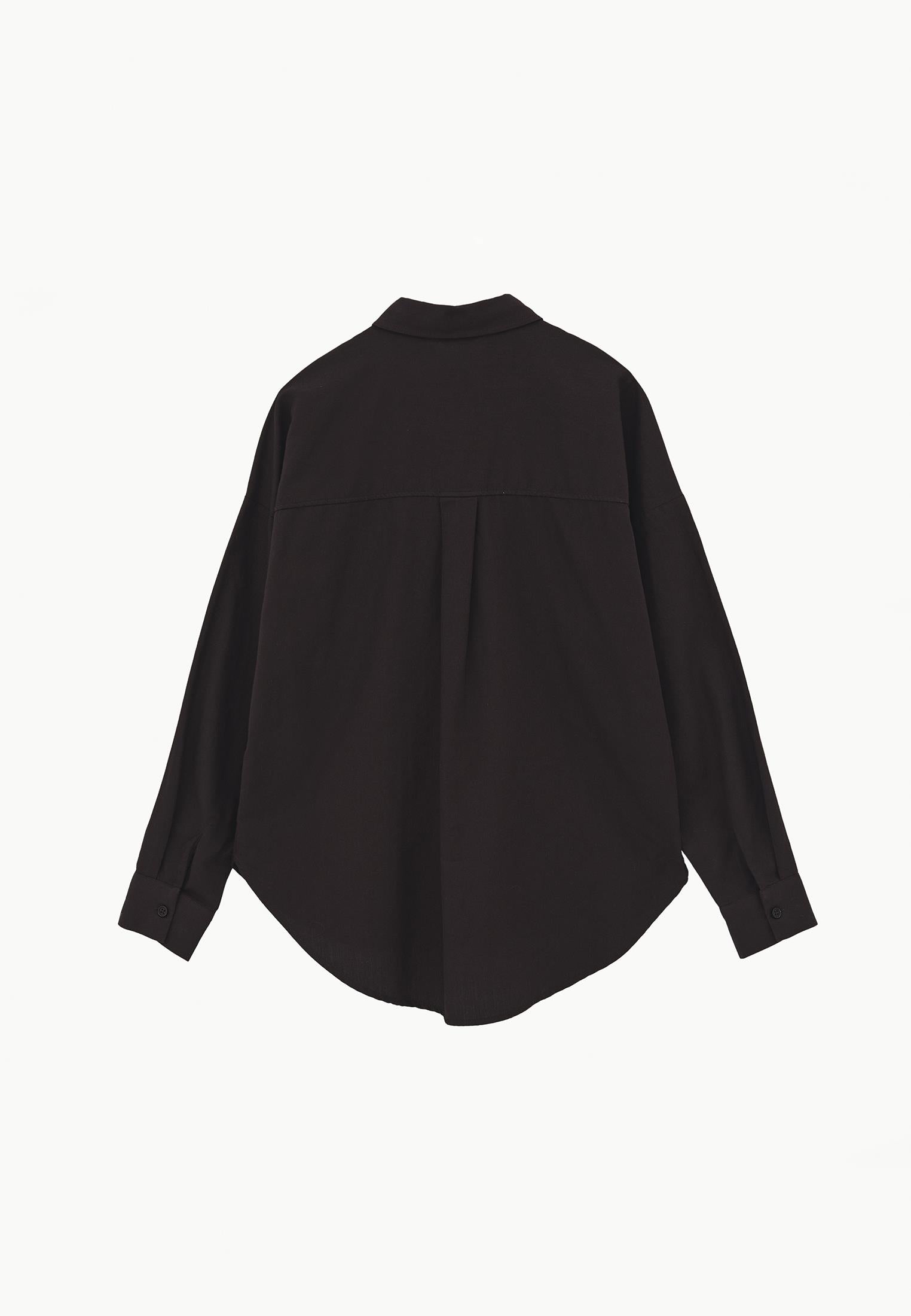 Oversize Long Sleeve Shirt With Pocket Detail - CHOCOLATE TORTE