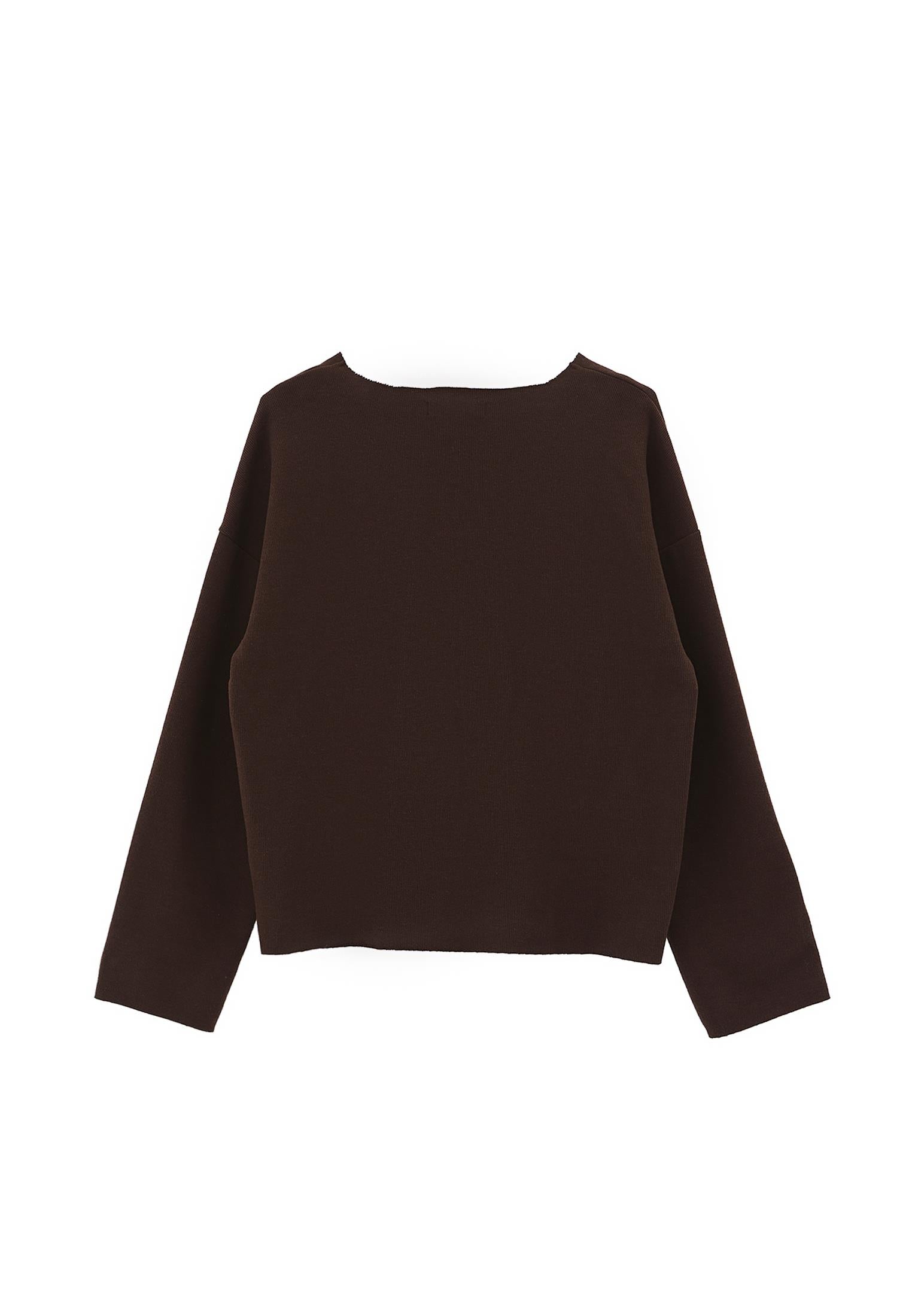 Loose V-Neck Sweater - CHOCOLATE TORTE