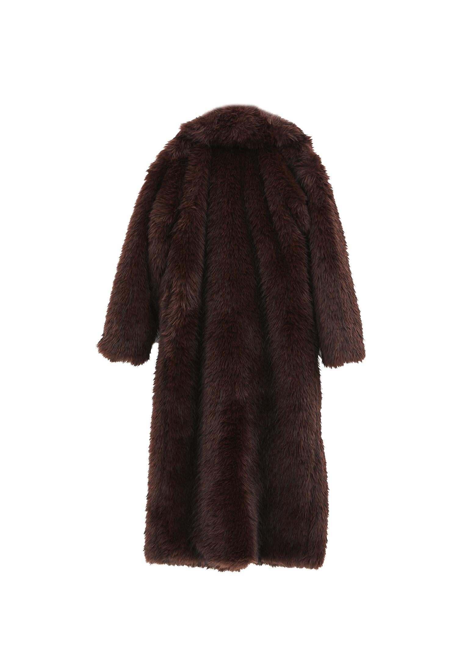 Shawl Collar Faux Fur Coat - CHOCOLATE TORTE