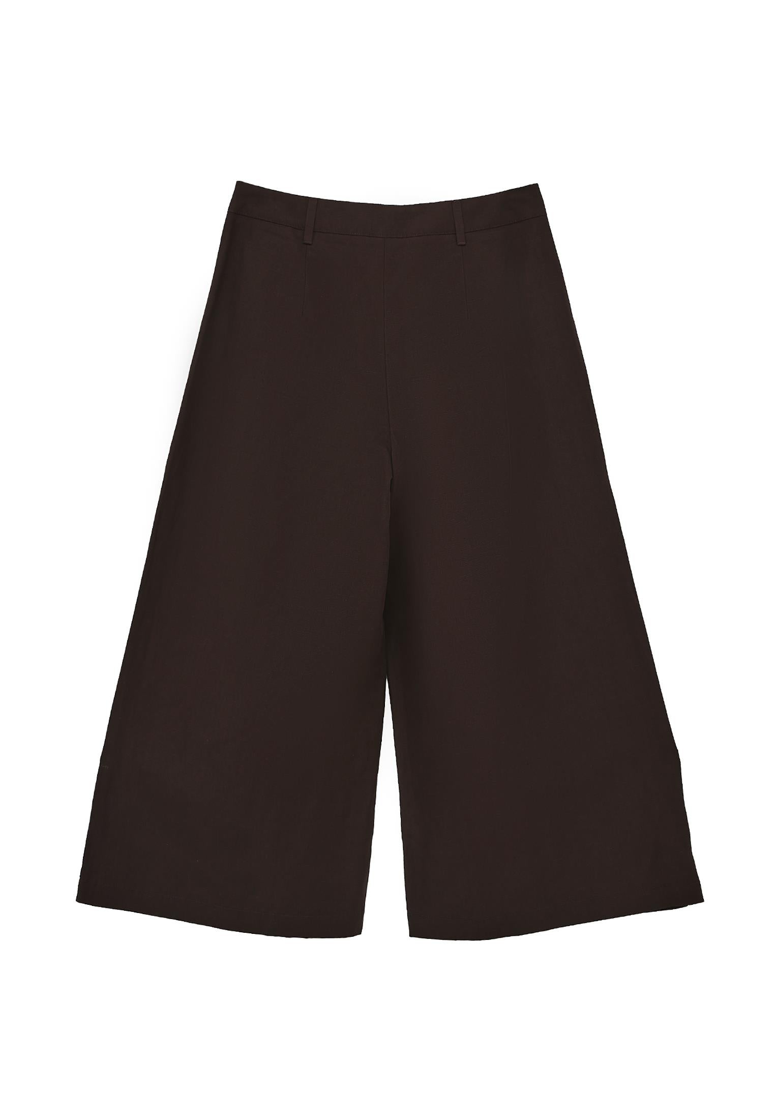 Pleated High Waist Cropped Culotte Pants - CHOCOLATE TORTE