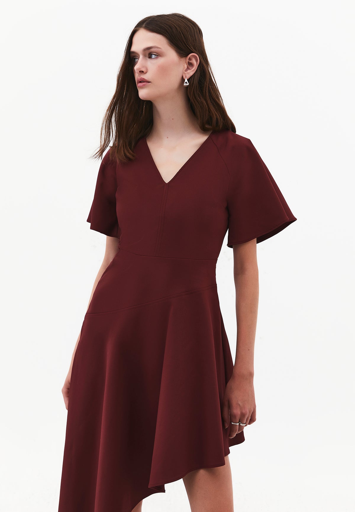 Asymmetric V-Neck A-Line Midi Dress - CHOCOLATE TRUFFLE